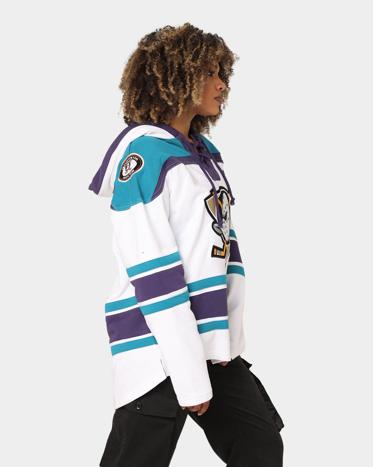 47 Brand Anaheim Ducks Superior Lacer Hoodie - White Wash - Men's NHL Hockey Pullover Sweatshirt for Game Day & Casual Wear