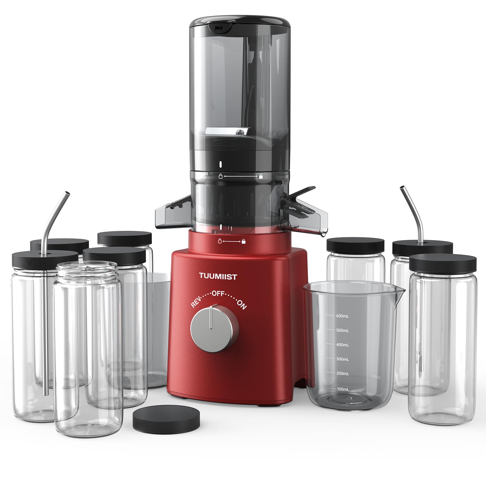 Premium Cold Press Slow Masticating Juicer with 8 BPA-Free Juice Bottles - Large 4.25