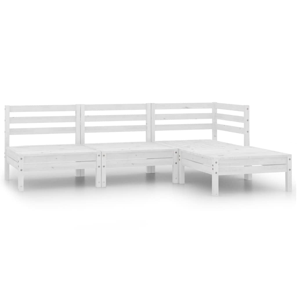 vidaXL Solid Pinewood 4-Piece Patio Lounge Set - White Scandinavian Outdoor Furniture with Modular Design | Weather-Resistant Garden Sofa Set for Backyard, Poolside & Terrace Relaxation