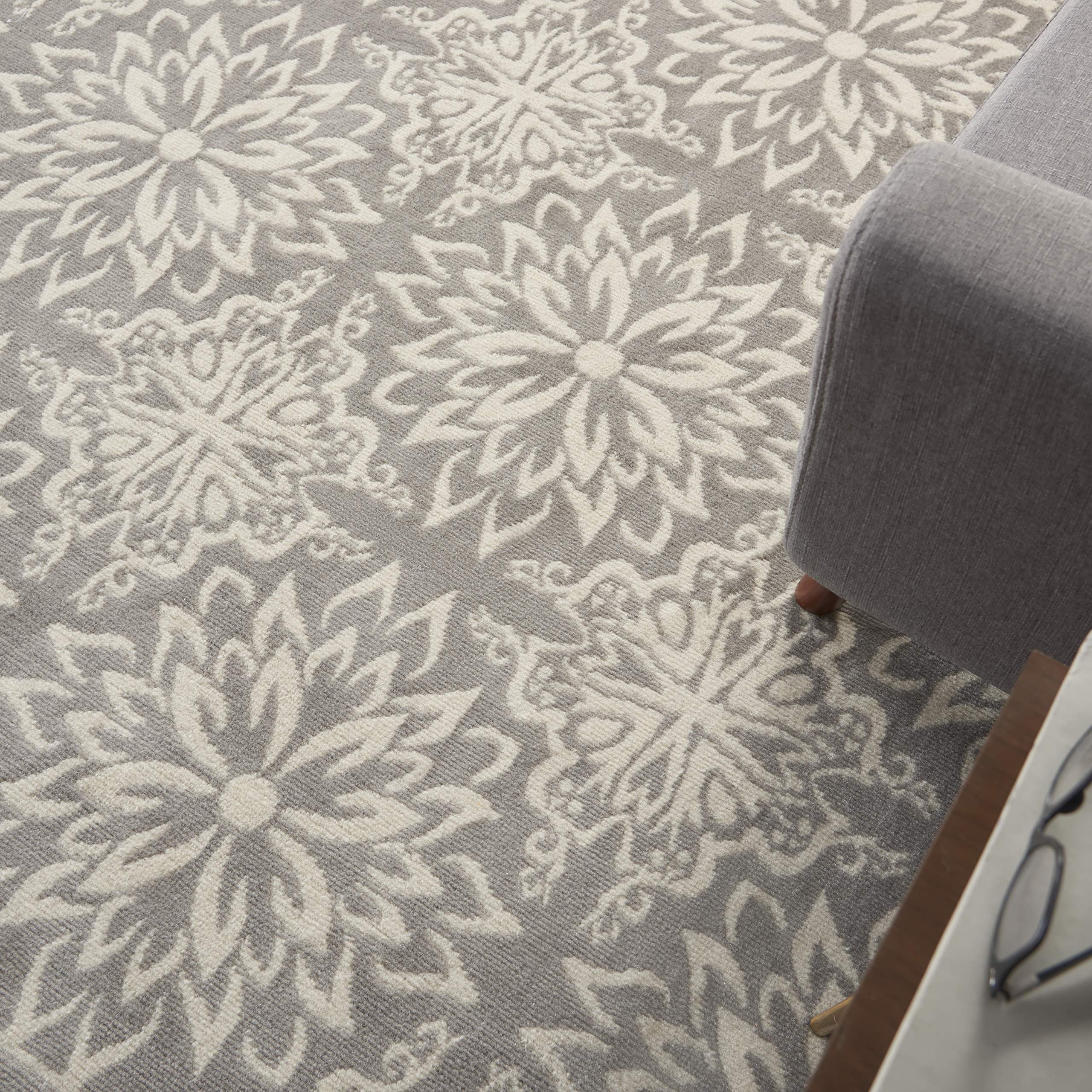 Nourison Jubilant Floral Ivory/Grey 6' x 9' Area Rug - Easy Cleaning, Non-Shedding, Stain Resistant for Bedroom, Living Room, Dining Room & Kitchen | Perfect for Home Decor, Family Gatherings & Pet-Friendly Spaces (6x9)
