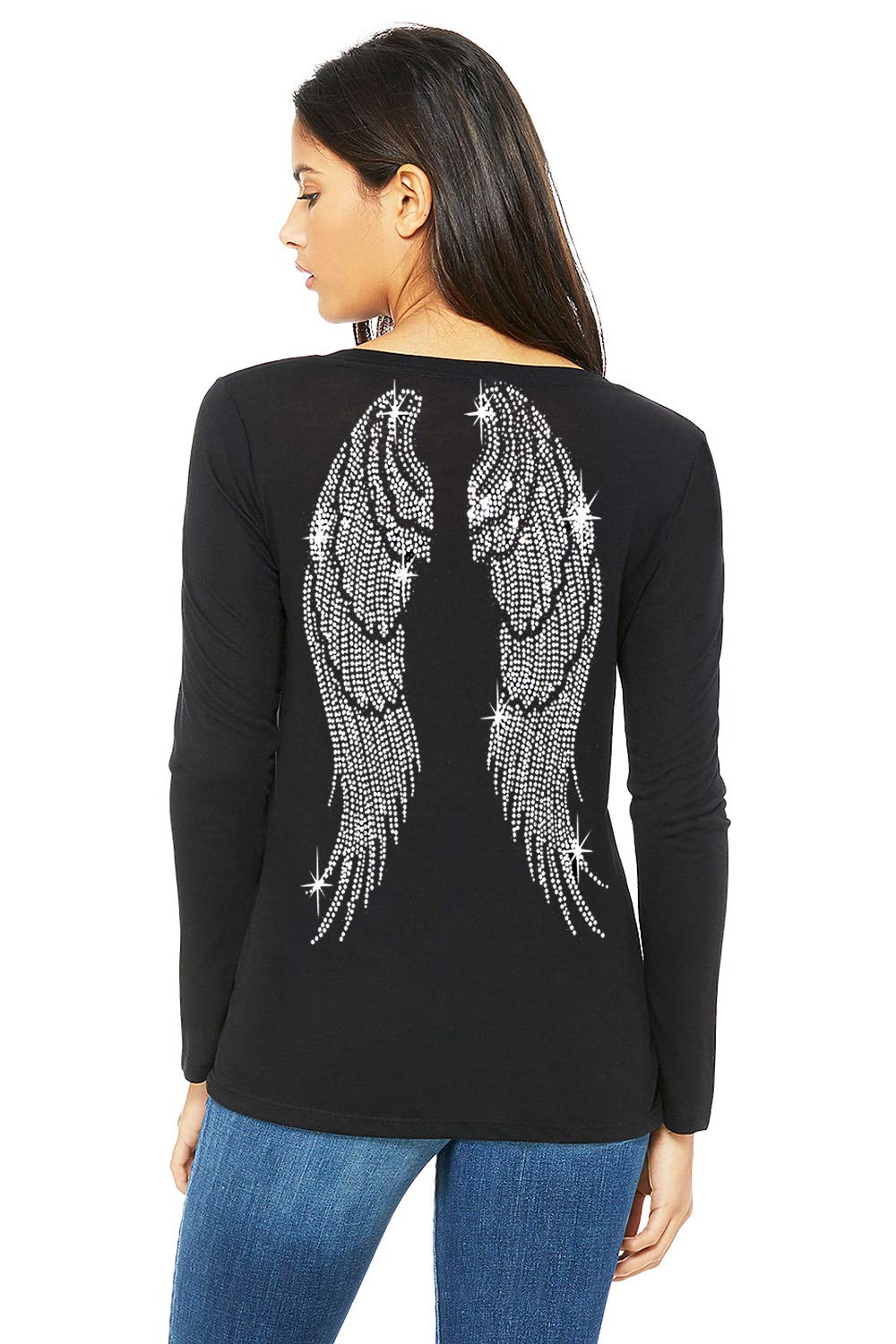 Sparkling Rhinestone Women's V-Neck Long Sleeve T-Shirt - Elegant Casual Top for Parties, Date Nights & Special Occasions