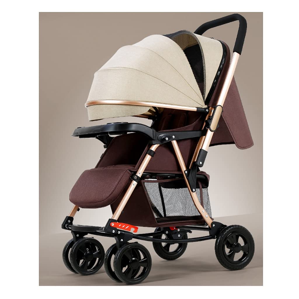 Fevilady Lightweight Baby Stroller - 2-Way Reclining Seat, One-Hand Quick Fold, Shock Absorption System for Smooth Ride (Khaki) | Perfect for Travel, Shopping & Daily Walks with Your Baby