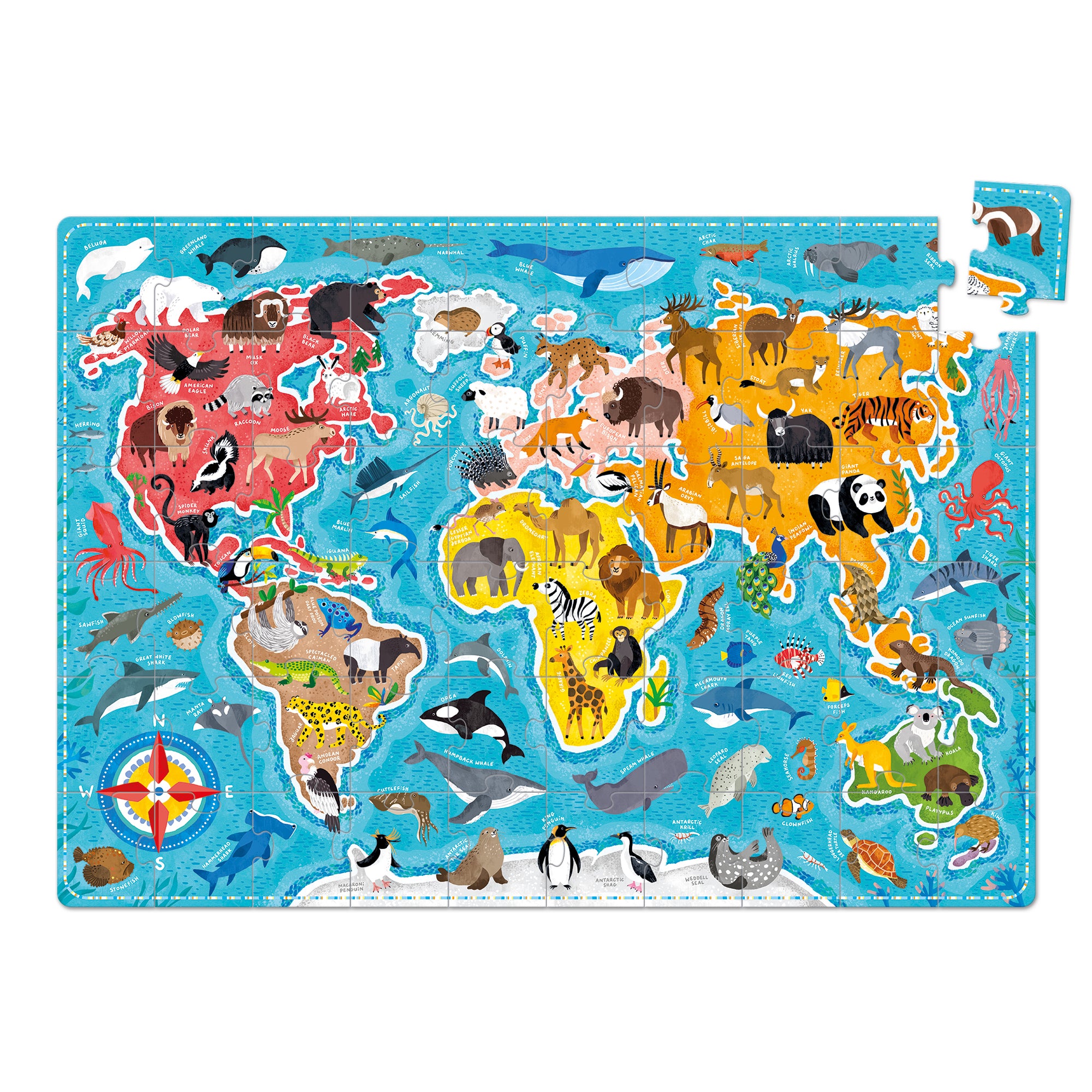 Banana Panda Puzzlove Animals Around the World Floor Puzzle - 60 Piece Jigsaw Puzzle for Kids, Educational World Animal Map Toy for Children Ages 3-6 - Perfect for Playroom, Classroom & Family Game Night