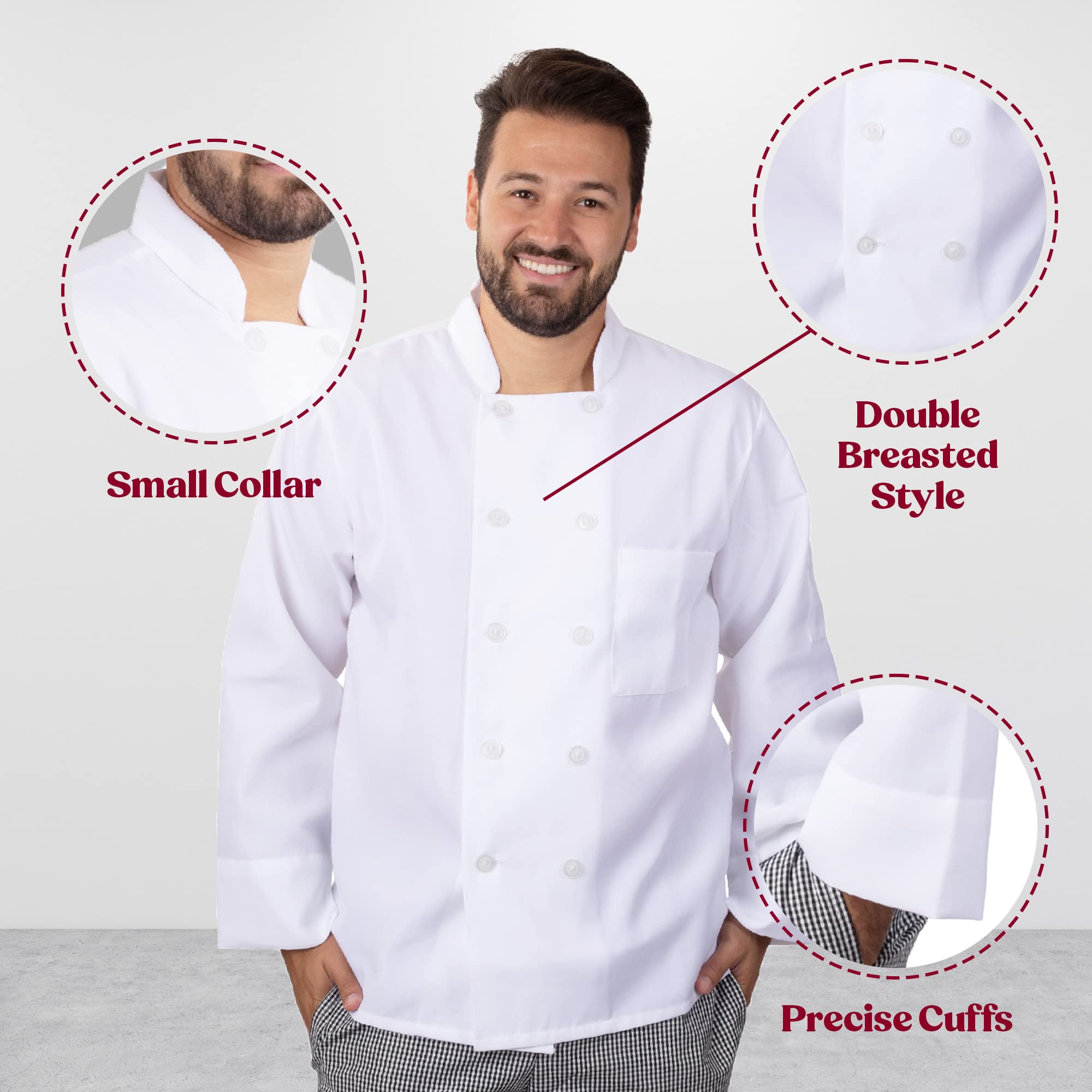 Professional Chef Coats for Restaurant Kitchen Staff - Bulk Pack of 10 White Chef Jackets - Perfect for Cooking, Baking & Culinary School Uniforms