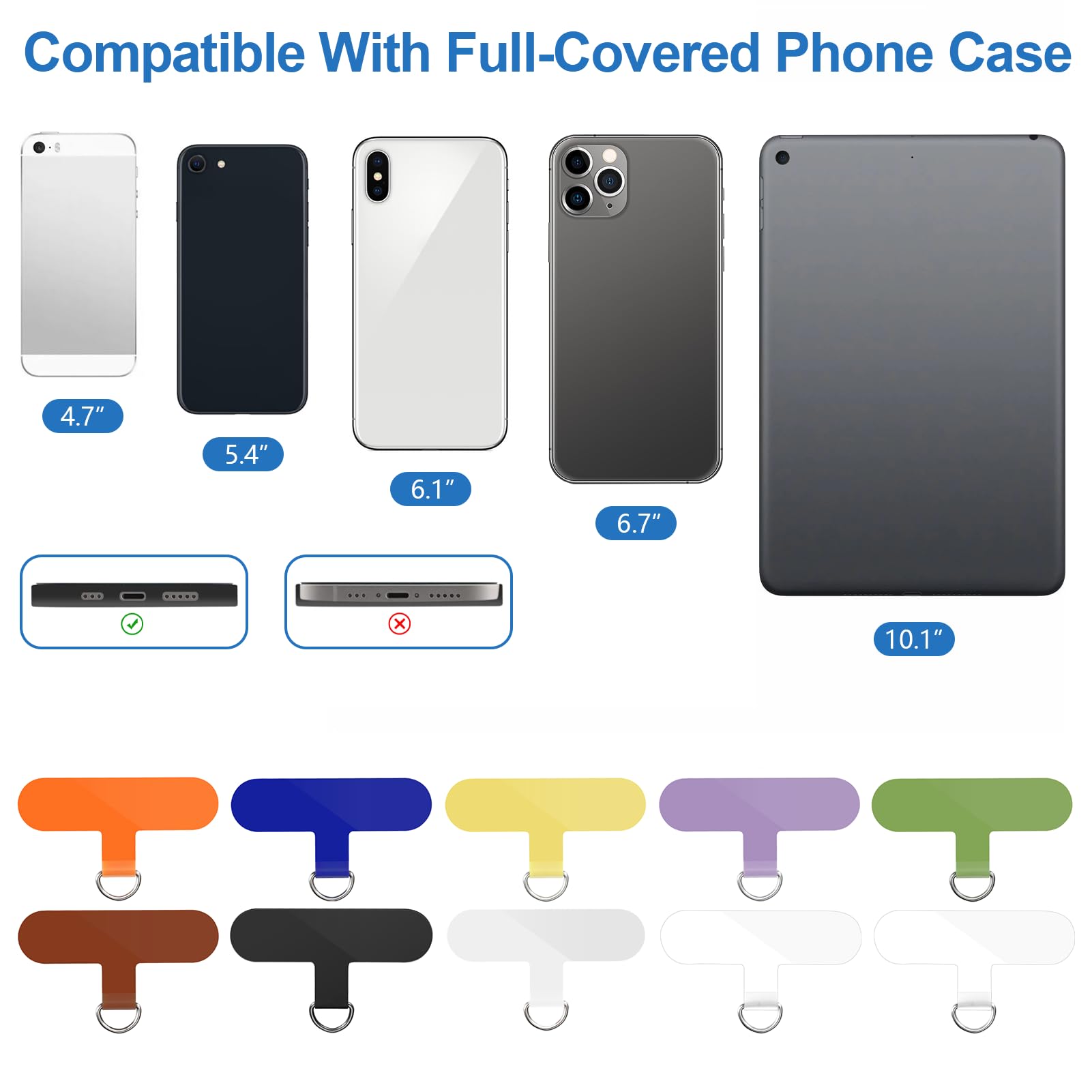 Universal Phone Lanyard Tabs (10-Pack) - No Adhesive Phone Strap Replacement for Secure Carry
