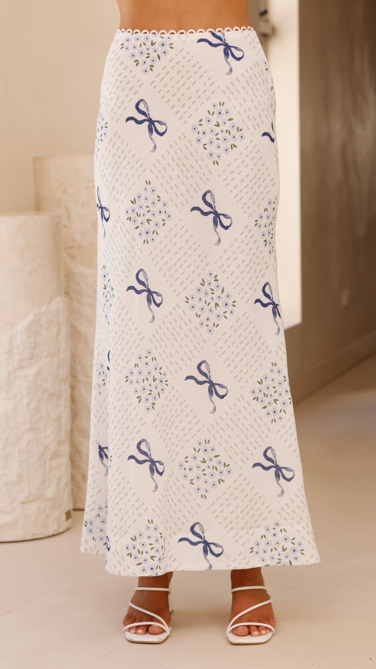 Jamie Maxi Skirt with Sweet Bow - Blue Flowy Long Skirt for Women | Perfect for Summer, Beach, and Casual Outings