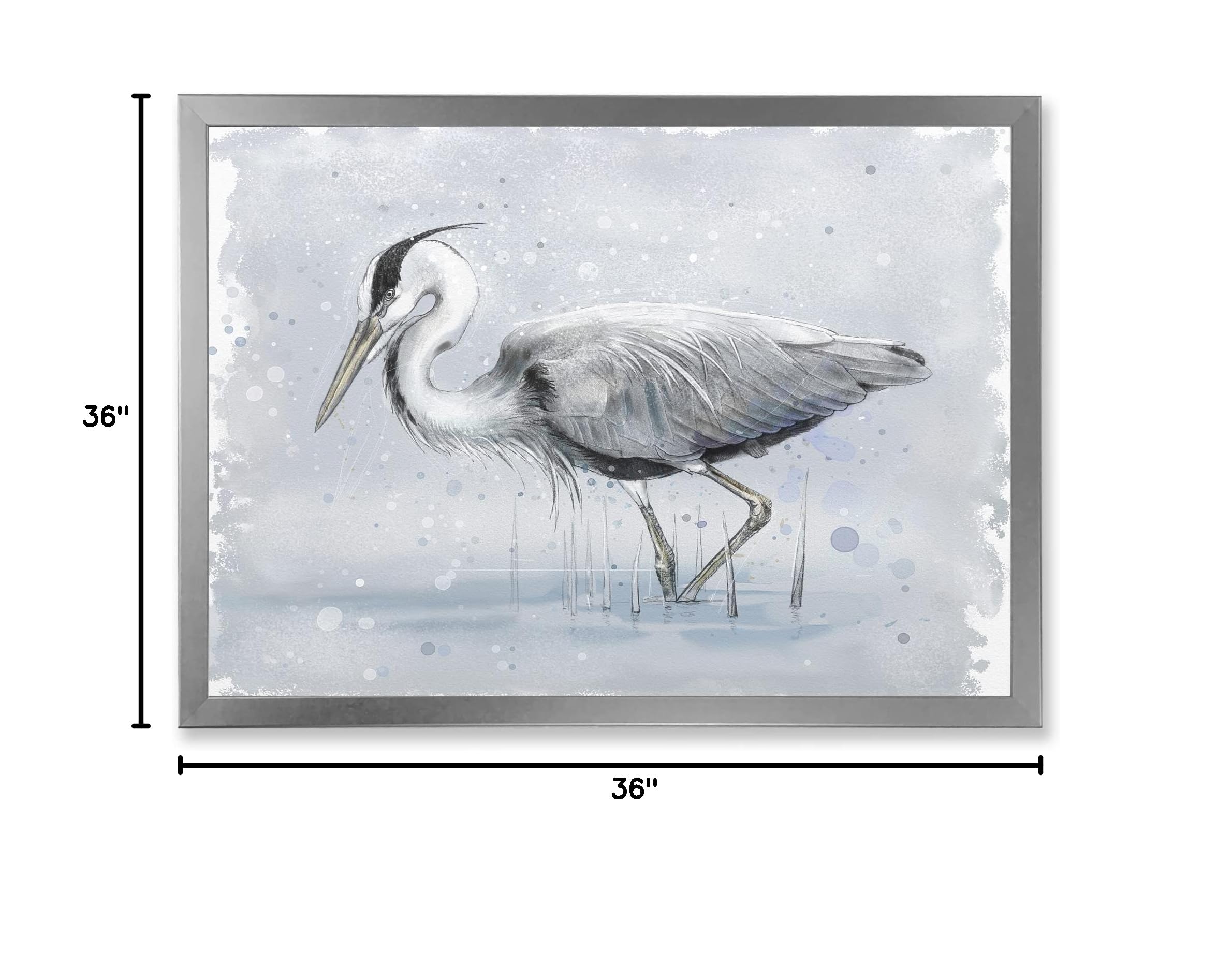 Grey Heron Bird Farmhouse Framed Wall Art - Rustic Home Decor for Living Room, Bedroom & Office - Nature Inspired Canvas Painting for Coastal & Country Style Interiors