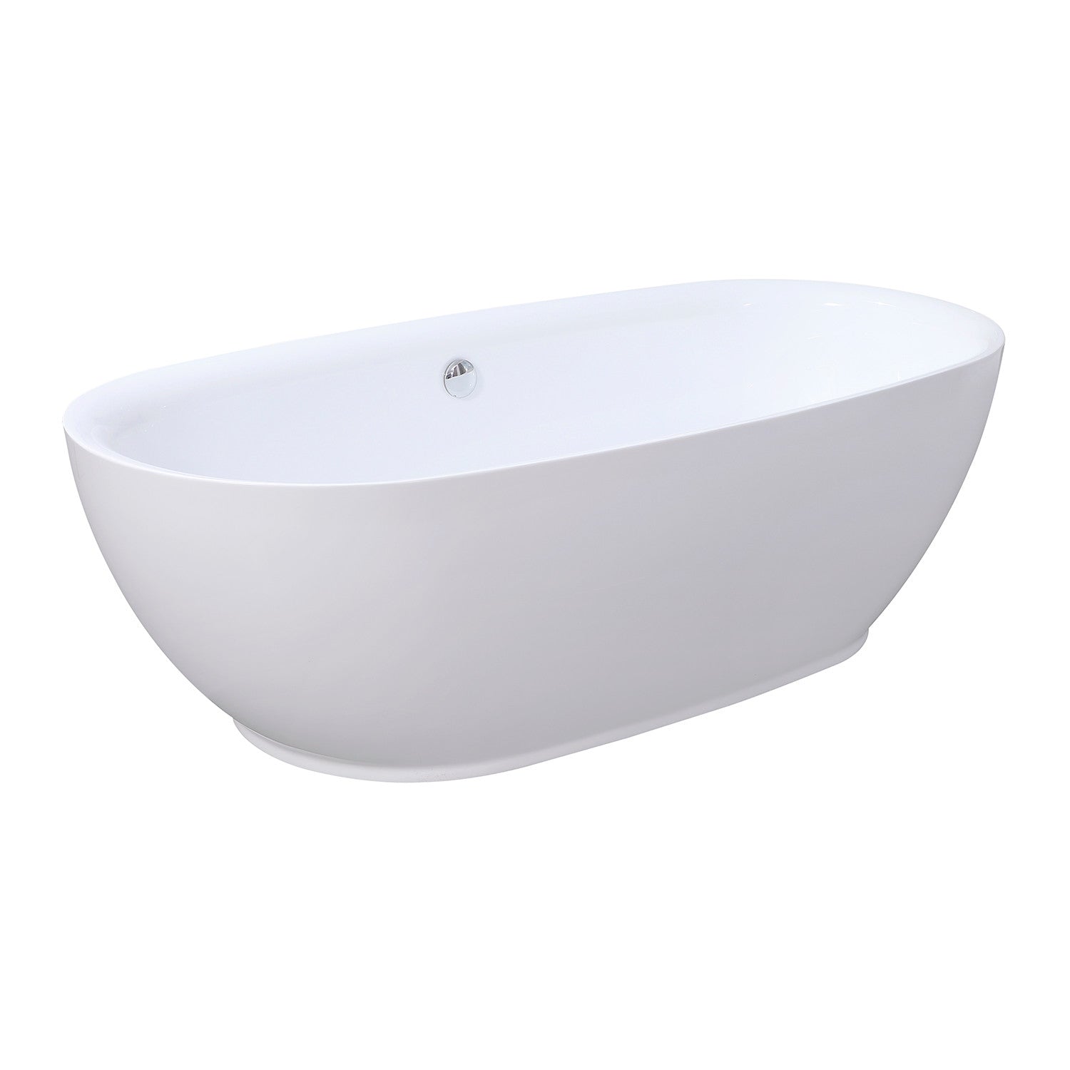 Aqua Eden VTDE713321 71-Inch Glossy White Acrylic Oval Freestanding Bathtub with Drain - Double Ended Soaking Tub for Luxury Bathrooms & Spa Retreats