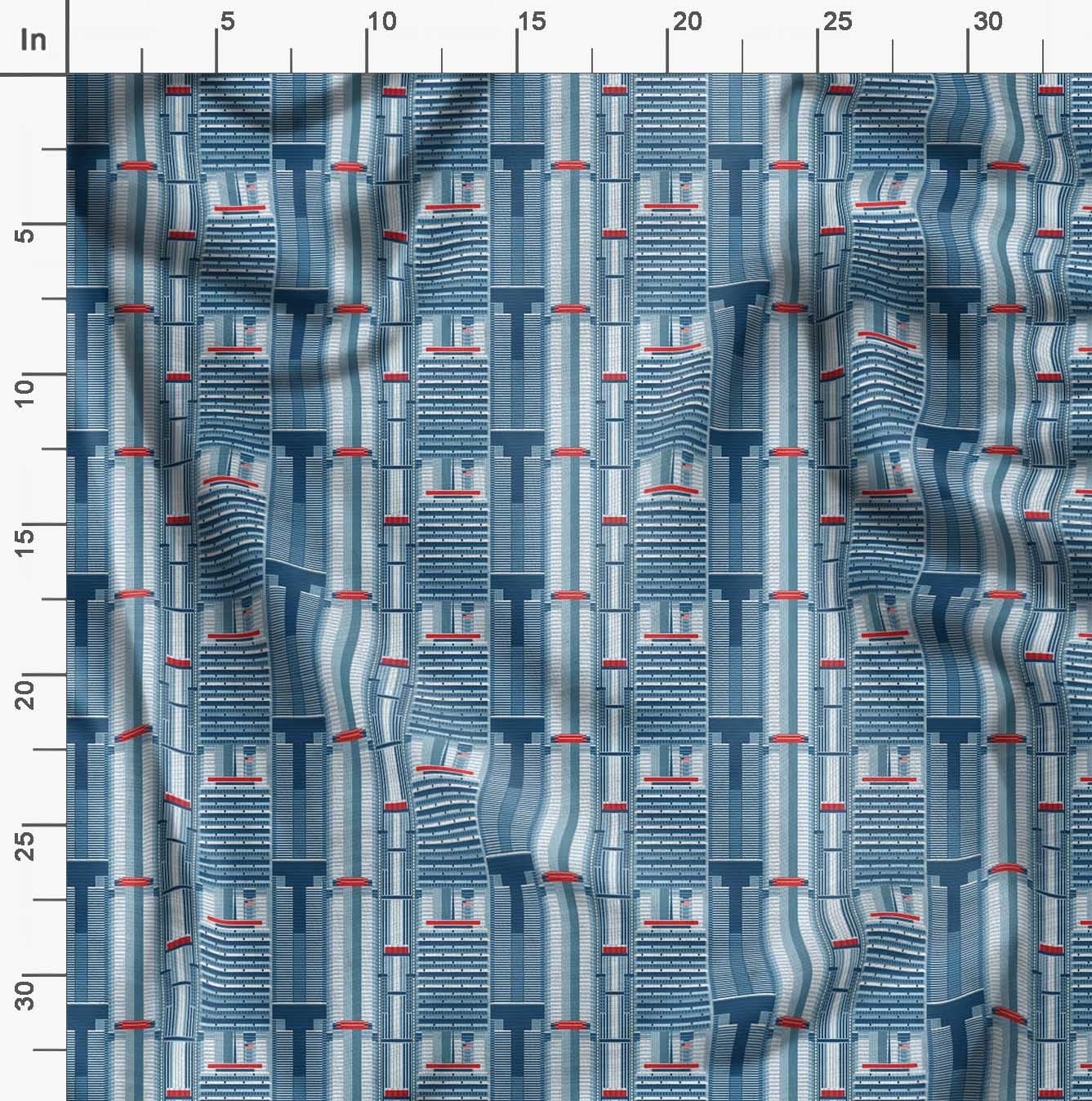 Soimoi Japanese Crepe Fabric - Blue Urban Tapestry Architectural Print - 42