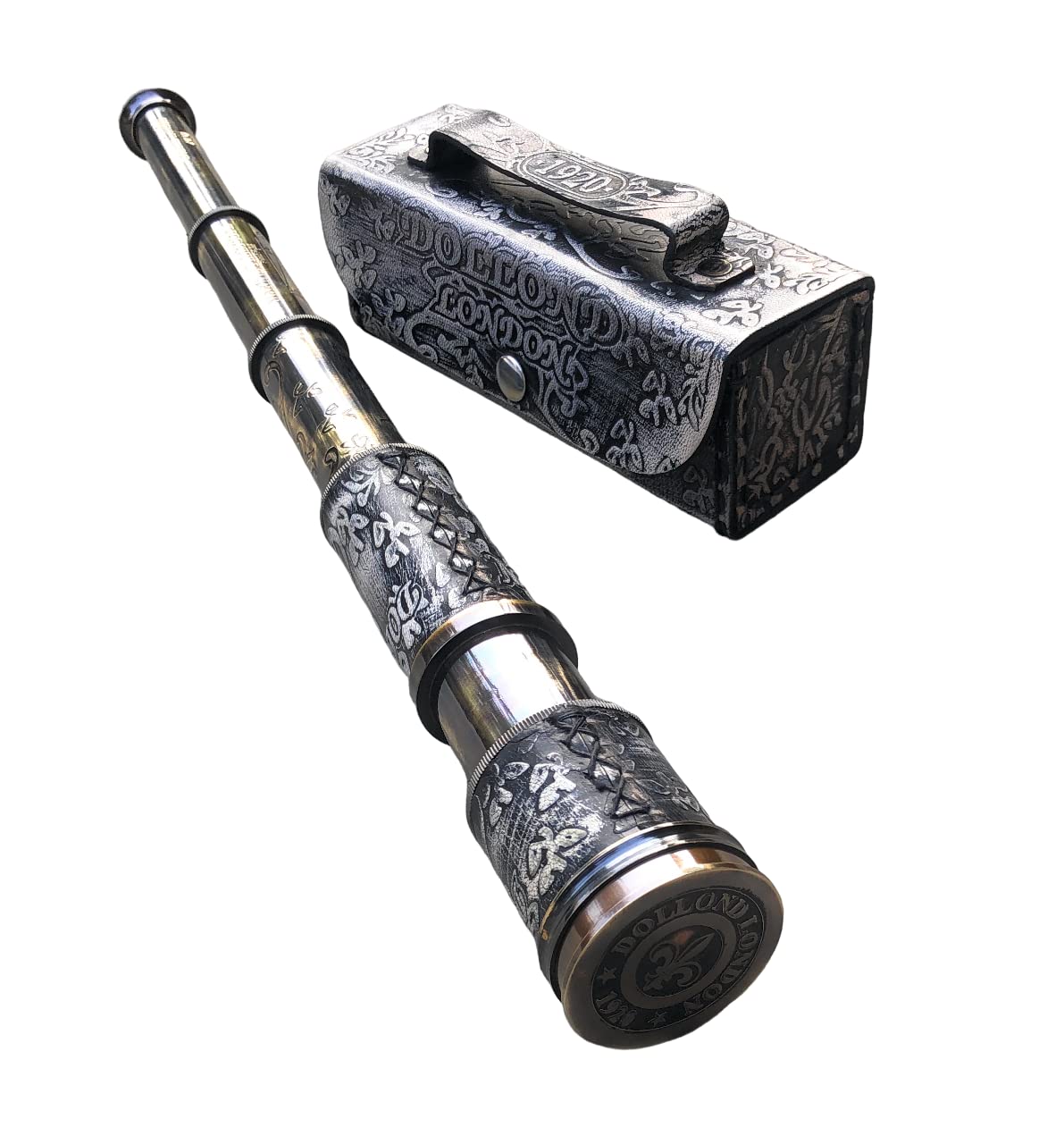 Vintage Brass Pirate Spyglass Telescope - Handcrafted Collapsible Nautical Marine Telescope with Leather Case | Personalized Engraving, Functional Collectible | Perfect for Pirate Costumes, Nautical Decor, and Maritime Enthusiasts