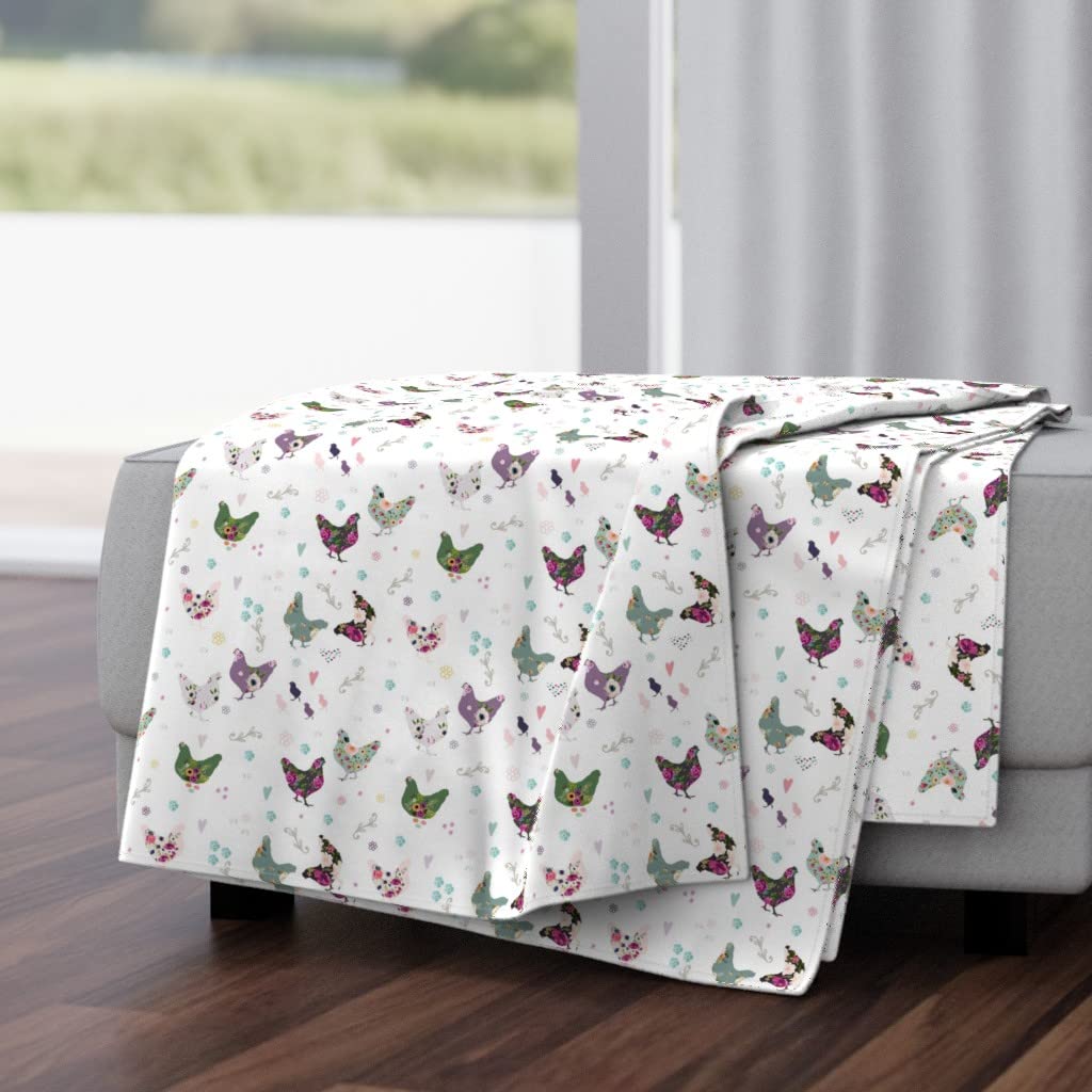 Soft Plush Minky Throw Blanket 50x70 Inches - Pink Floral Patchwork Country Chicken Print Cozy Blanket for Bed, Couch & Nursery | Shabby Chic Home Decor Gift