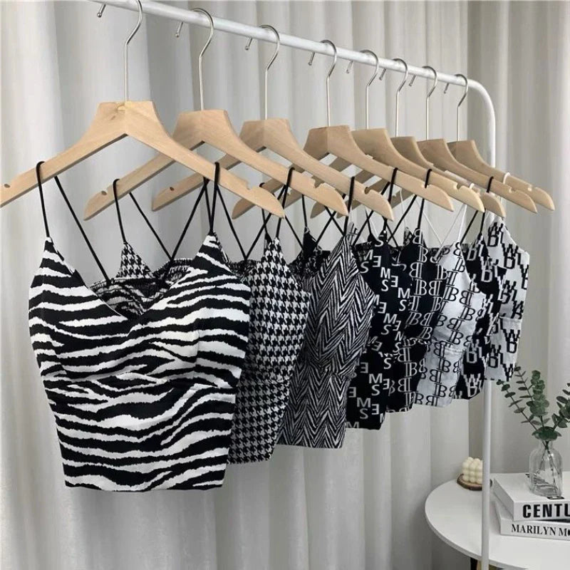 Y2K Women's Korean Fashion Leopard Print Camisole Top - Sexy Corset Crop Tank Top for Summer, Coquette Style, Ice Silk Padded Design | Perfect for Parties, Beach Outings & Casual Wear