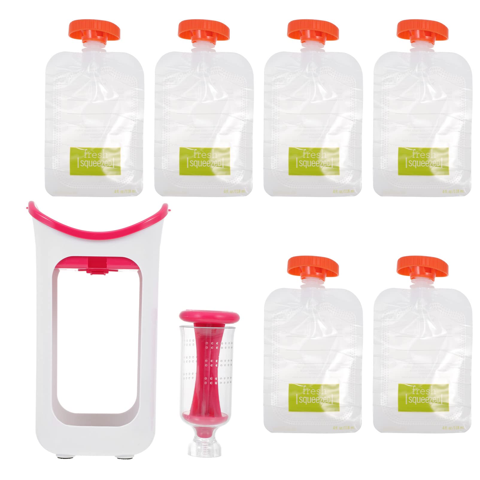 OSALADI Baby Food Maker Squeeze Station with 10 Reusable Pouches - Toddler Food Grinder & Pouch Filling System for Homemade Purees, Fruits & Semi-Solid Foods (Red) - Perfect for On-the-Go Feeding & Meal Prep