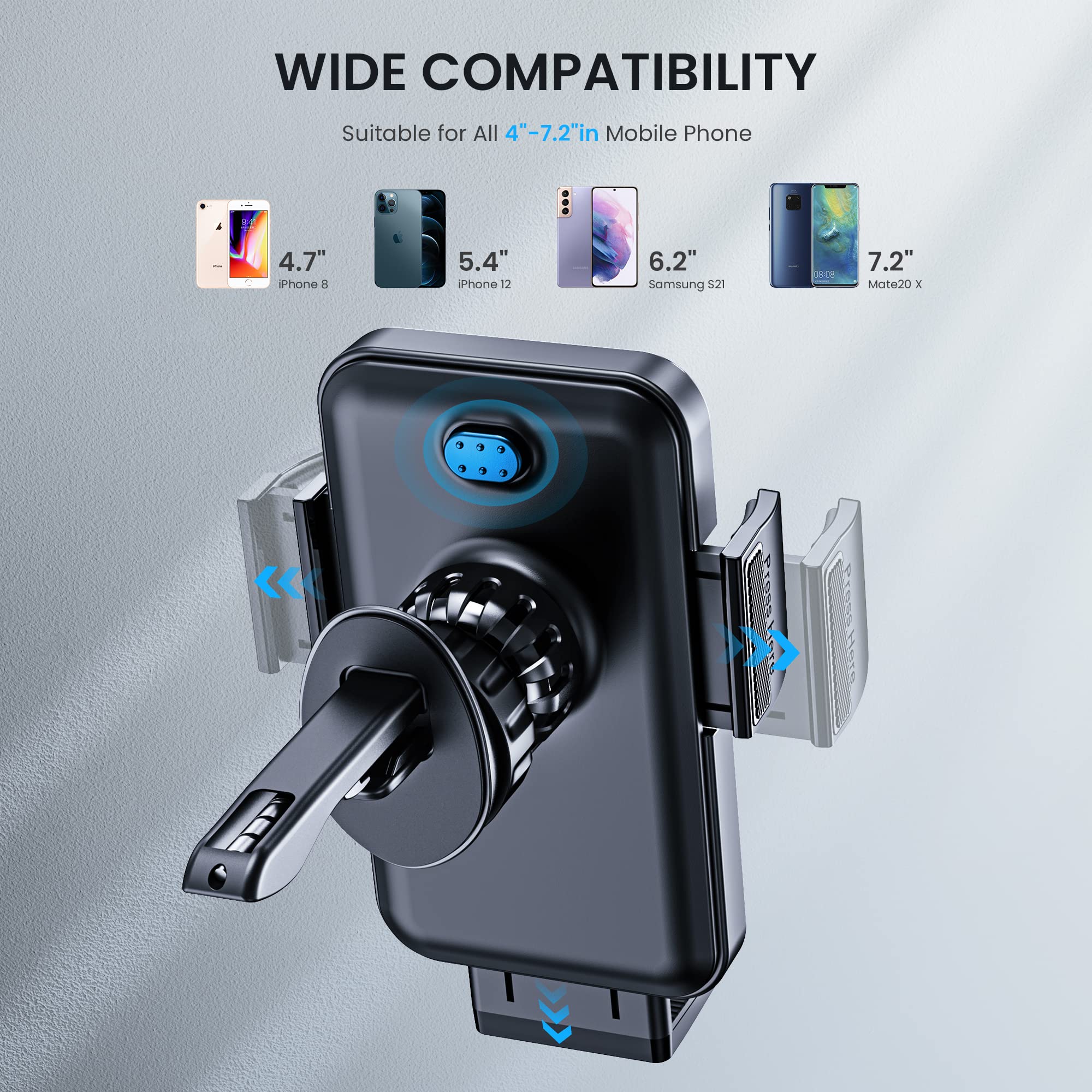 Upgraded Car Phone Holder with Secure Clip - Universal Air Vent Phone Mount for iPhone & Android - Hands-Free Car Accessories for Safe Driving & Navigation