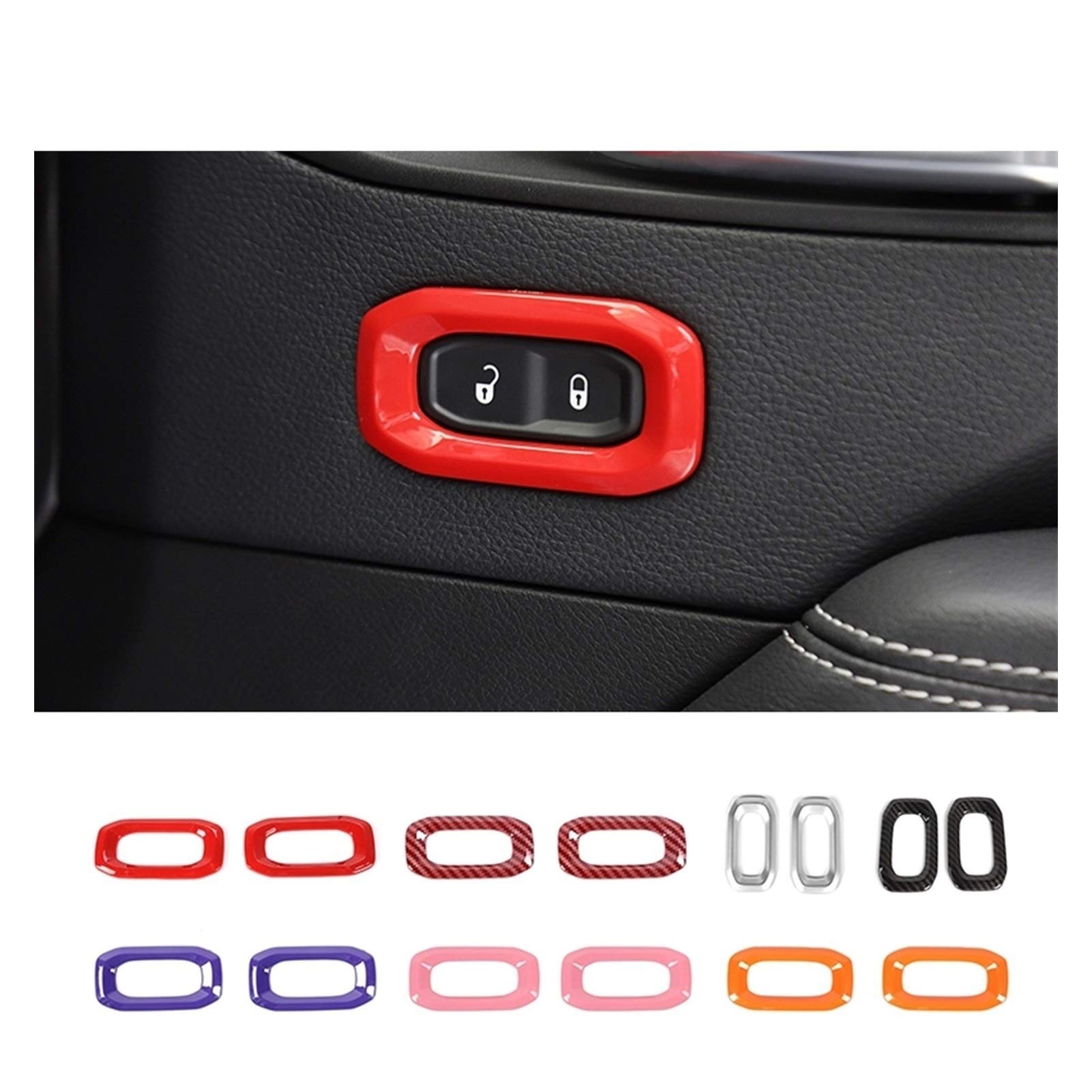 Red Carbon Fiber Car Door Lock Switch Button Stickers for Jeep Gladiator JT & Wrangler JL 2018+ - Interior Accessories Upgrade for Enhanced Style & Protection (Perfect for Off-Roading, Daily Commute & Car Shows)
