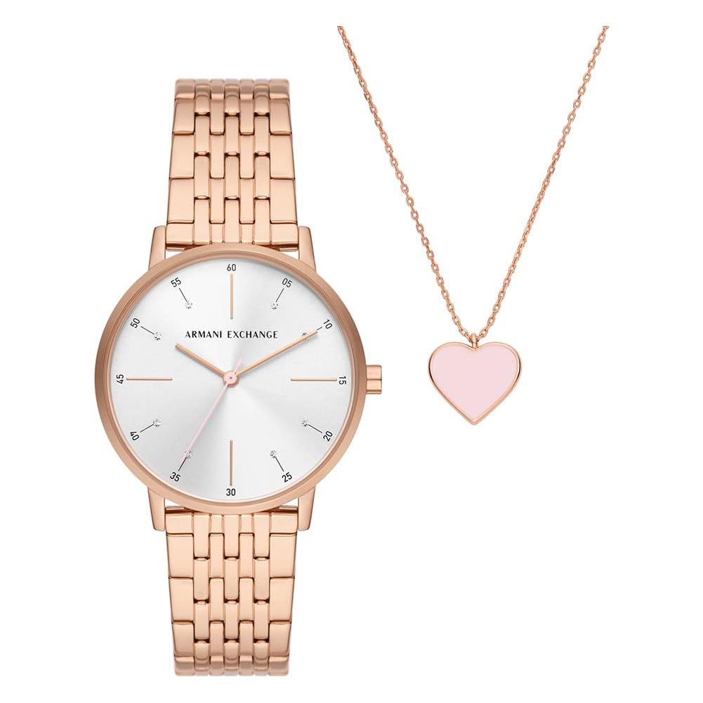 Armani Exchange Women's Watch AX7145SET - 36mm Rose Gold Stainless Steel Case & Bracelet, Quartz Movement with Three Hands | Perfect for Office, Date Night & Special Occasions