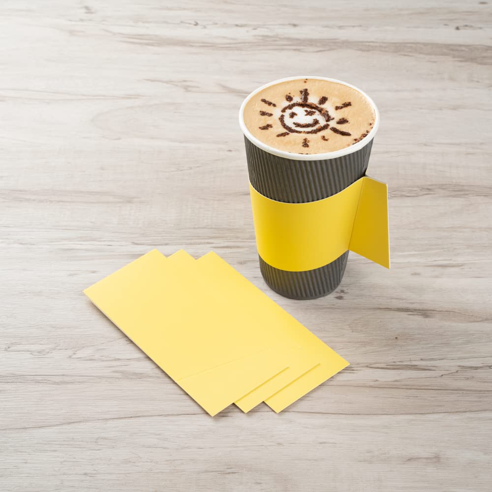 Restpresso Disposable Hot Coffee Sleeves with Handle - 1000 Pack Yellow Paper Cup Jackets for 12/16/20 oz Cups | Eco-Friendly Coffee Shop & Office Supplies for Takeout, Catering & Events