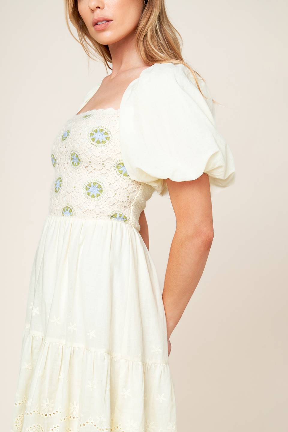 LOLA BOHO Mini Dress in Cream - Flowy Summer Dress for Beach, Vacation & Festival Wear