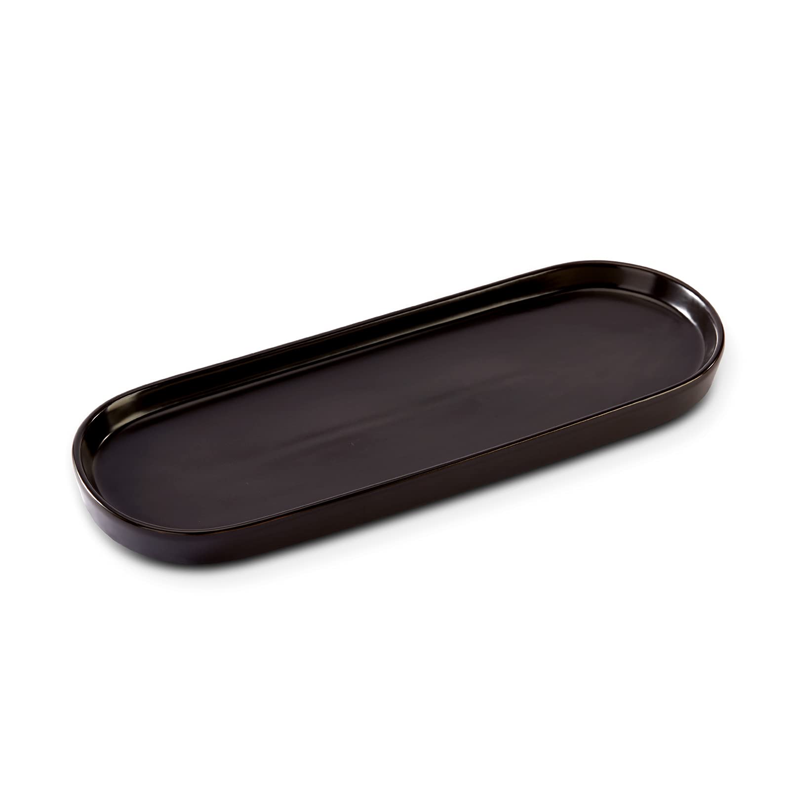 Black Ceramic Sink Tray for Bathroom & Kitchen - Simple Style Counter Organizer | Perfect for Soap, Sponge & Beauty Product Storage