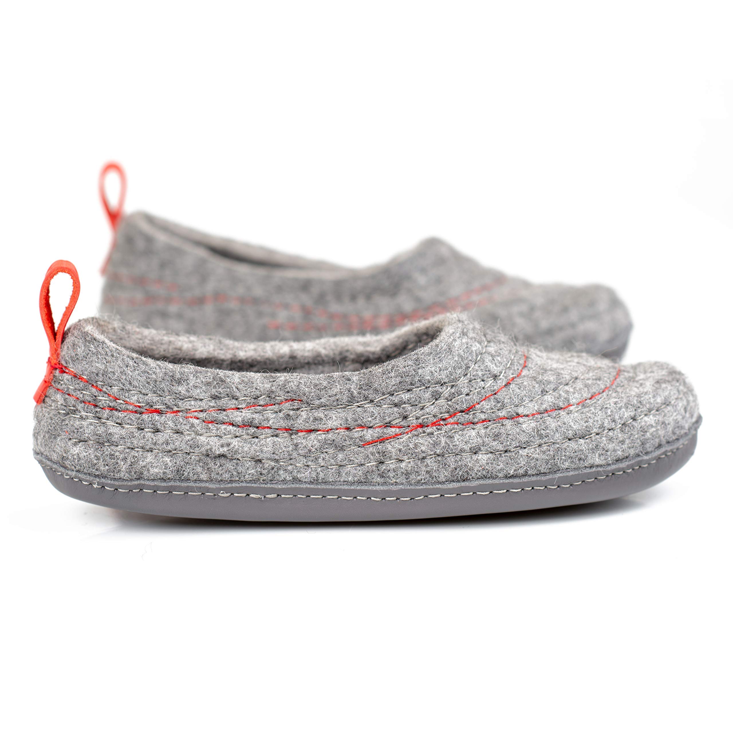 Warm Wool Slippers with Embroidered Design & Red Pull Loop - Handmade in Europe - Cozy House Shoes for Women - Perfect Mother's Day Gift for Her