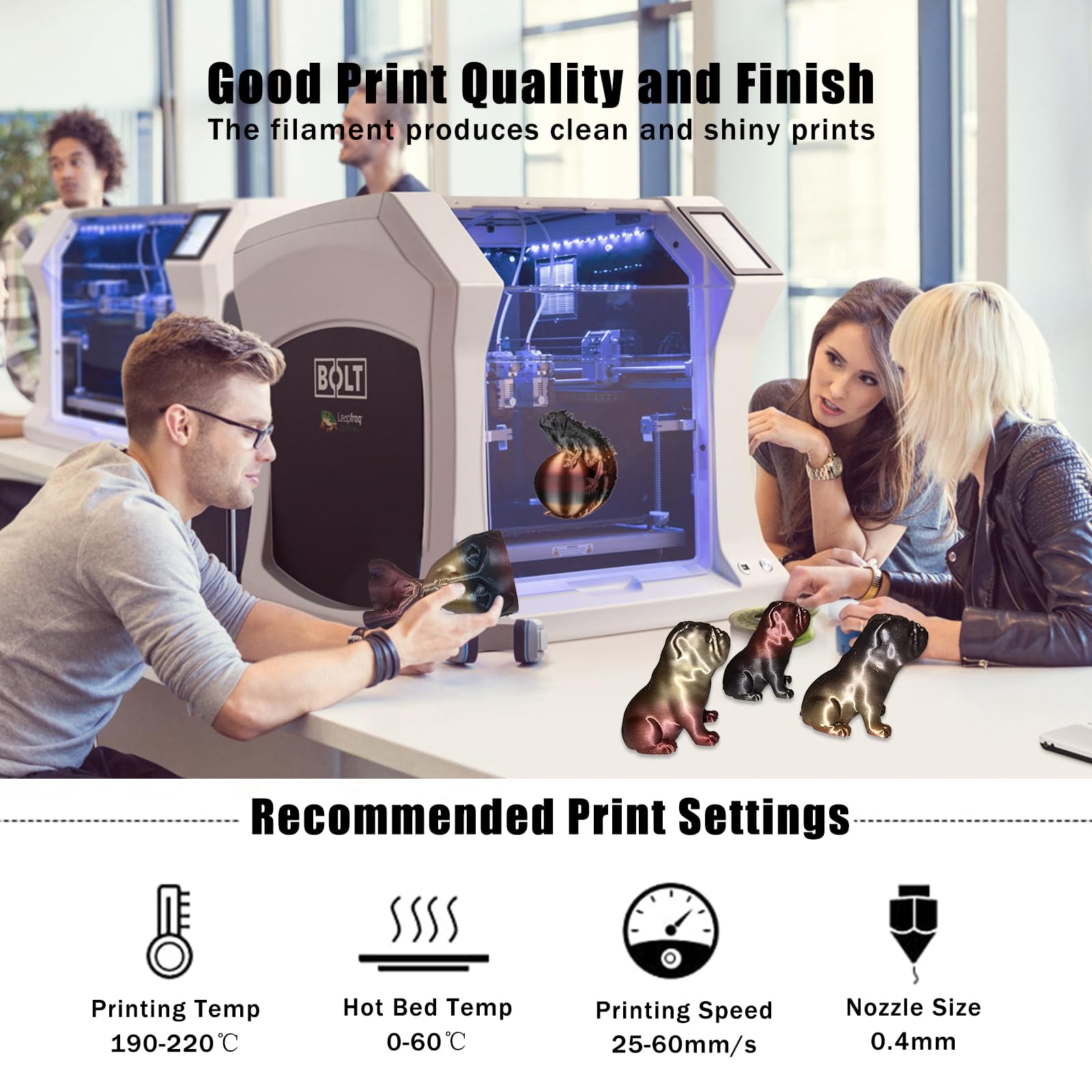 Premium PLA Filament 1.75mm - Silk Gold, Shiny Red & Black 3D Printer Filament - 1kg Spool (2.2lbs) ±0.02mm Accuracy - Compatible with Most FDM Printers & 3D Pens - Perfect for Cosplay Props, Home Decor & DIY Projects