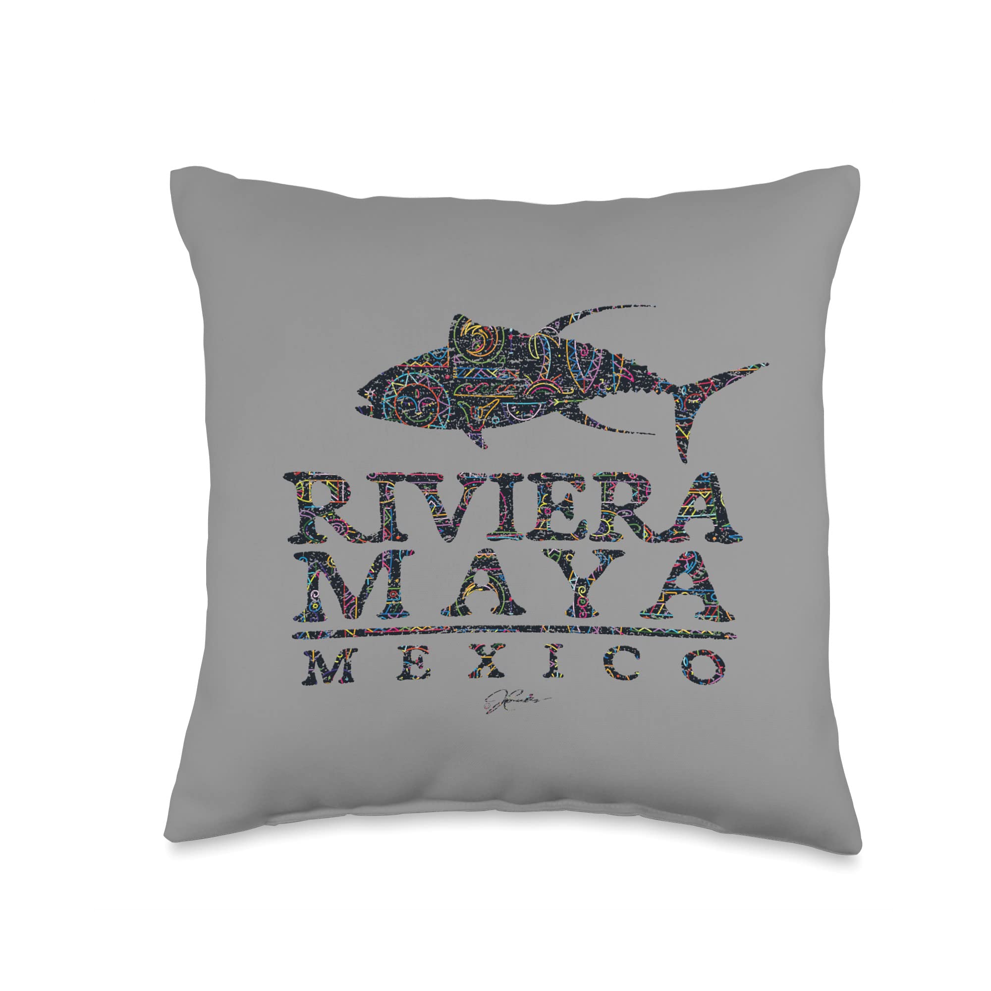 16x16 Multicolor Yellowfin Tuna Throw Pillow - Riviera Maya Mexico Inspired Home Decor for Living Room, Bedroom & Beach House