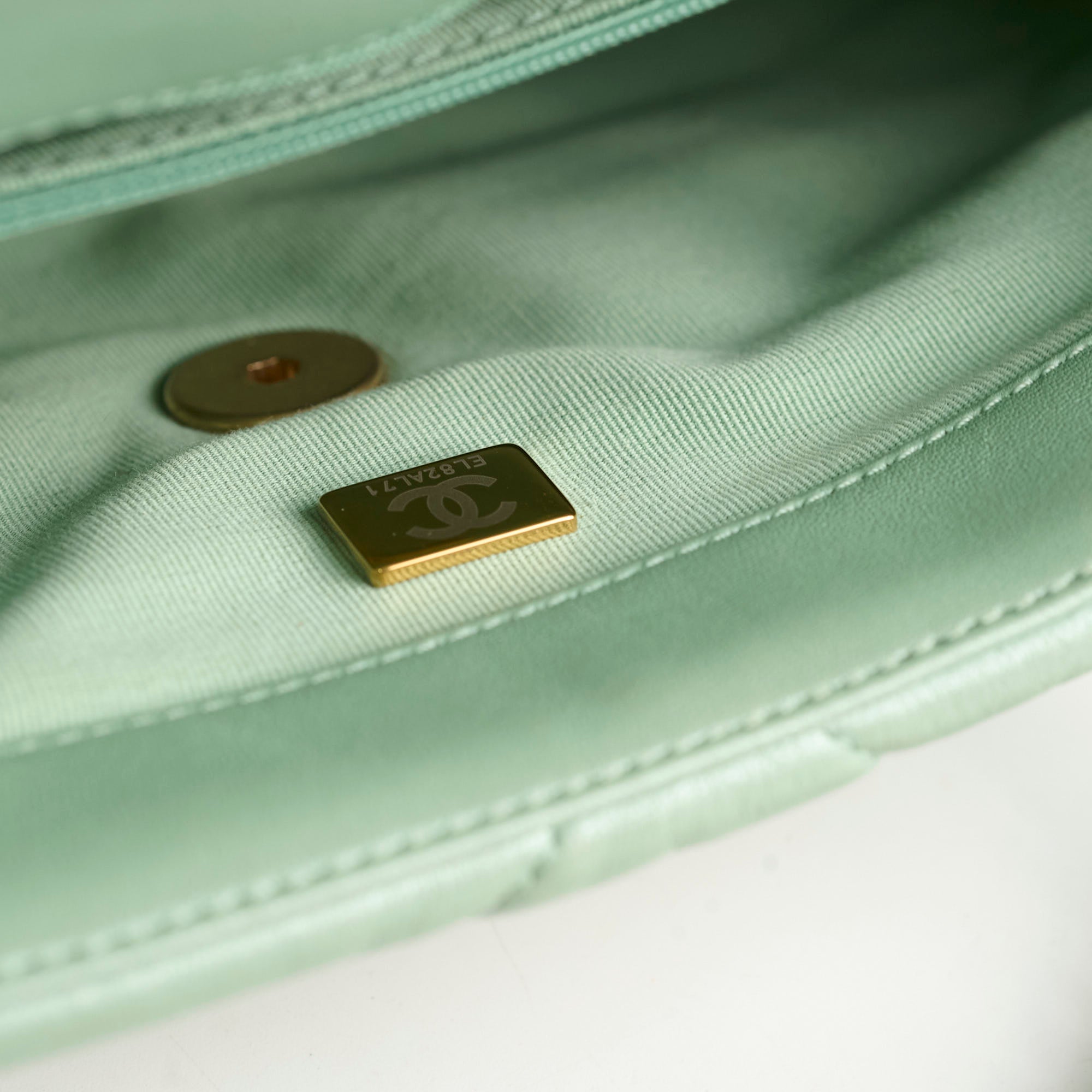Chanel Small 19 Handbag Iridescent Green Leather Crossbody Bag with Microchip - Perfect for Evening Parties, Date Nights & Luxury Fashion Accessories