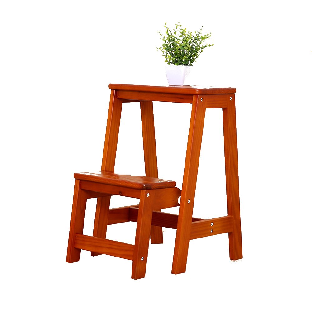 PENGFEI 2-Step Folding Stool Ladder - Solid Wood, Non-Slip Kitchen Step Stool for Bathroom & Household Use - Light Walnut (4 Colors Available) | Perfect for Reaching High Shelves, Changing Light Bulbs & Home Organization