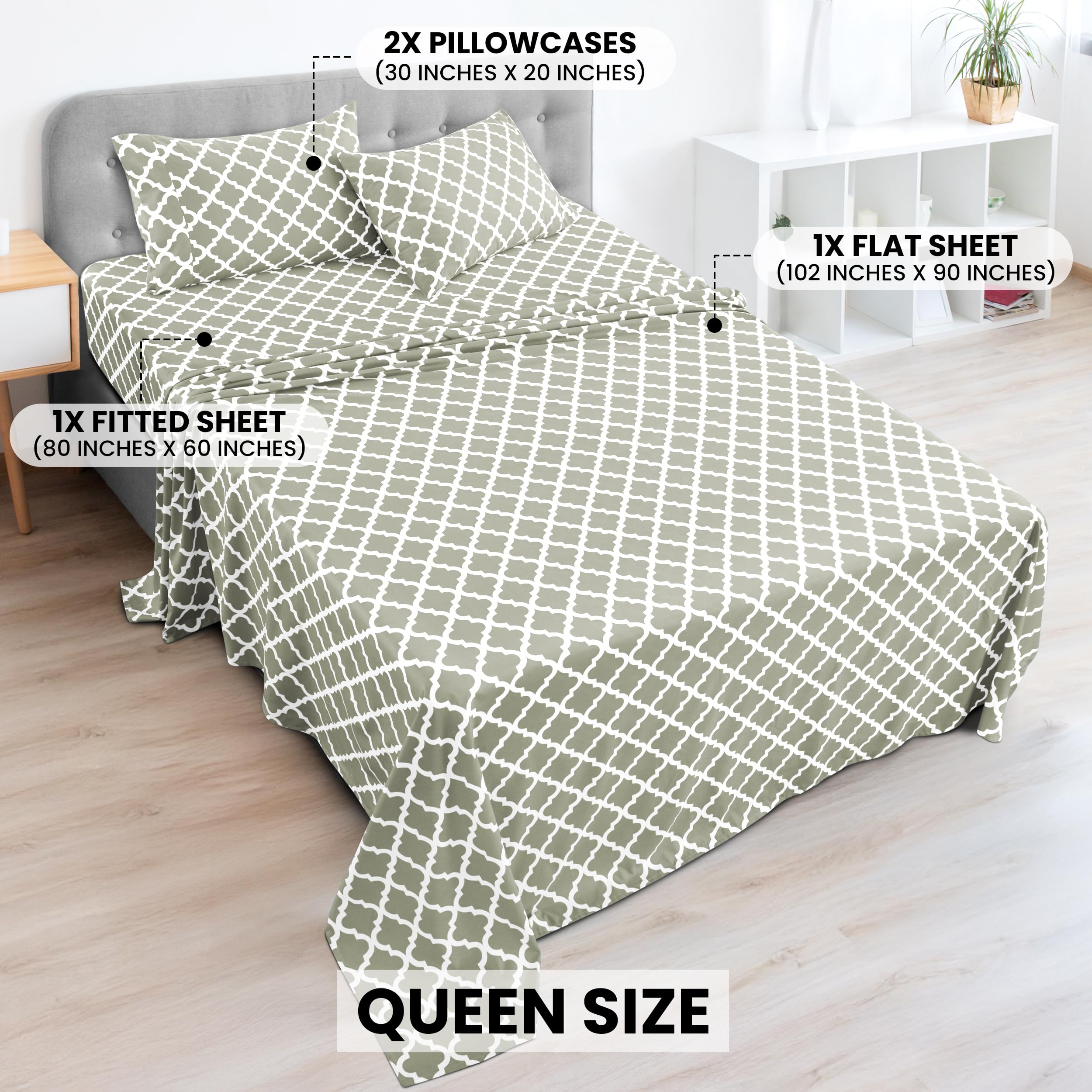 Luxury 4-Piece Queen Size Sheet Set - Breathable Microfiber Bedding with Deep Pockets | Hotel Style, Wrinkle-Free & OEKO-TEX Certified | Perfect for Master Bedroom, Guest Room & Vacation Homes (Taupe)