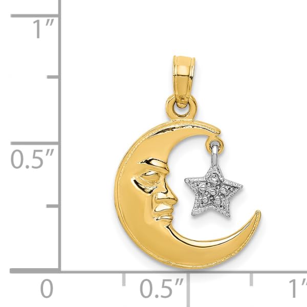 14K Solid Two-Tone Gold Crescent Moon & Star Pendant Necklace - Celestial Jewelry for Women - Perfect for Everyday Wear, Gifts & Special Occasions