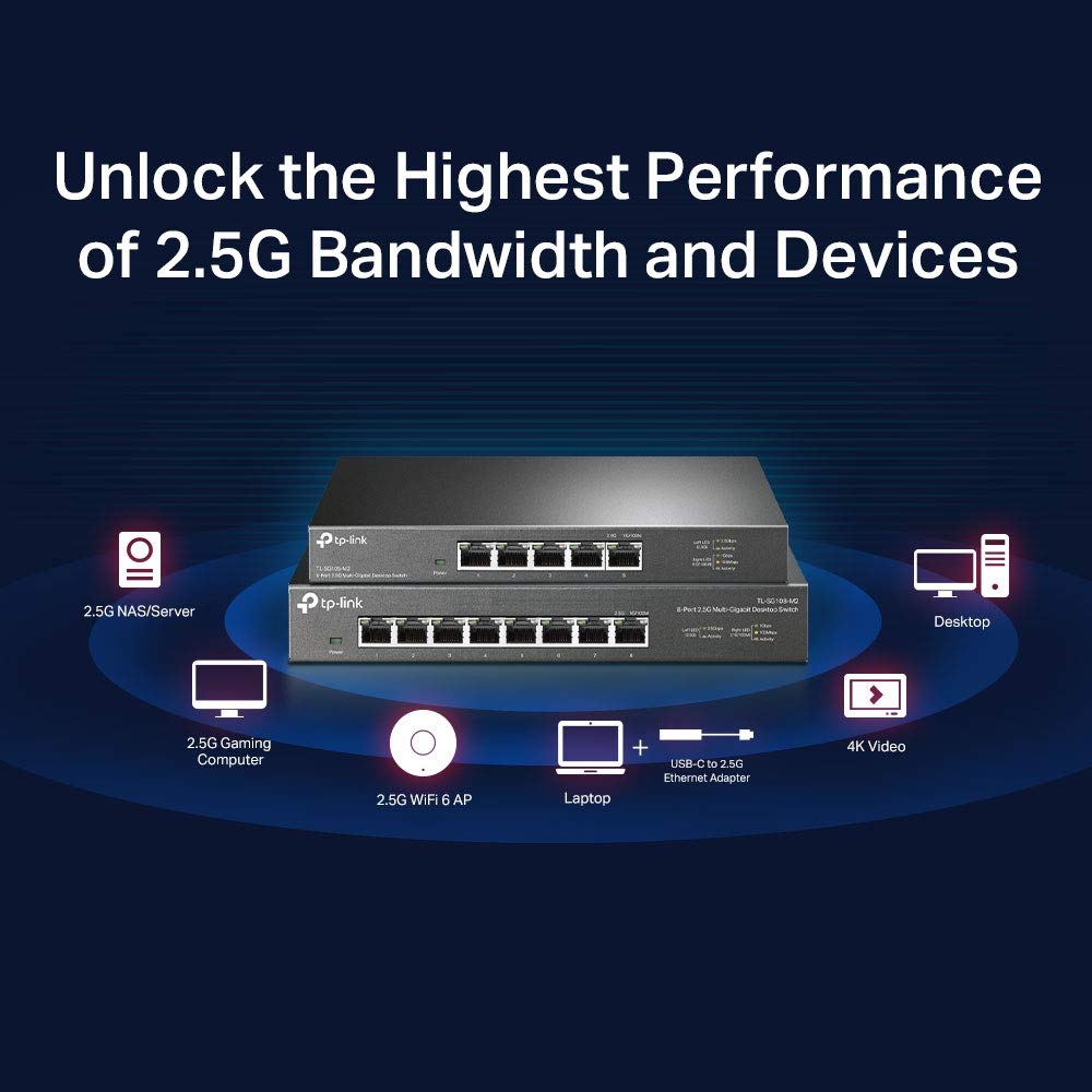 TP-Link TL-SG108-M2 8-Port 2.5G Gigabit Ethernet Switch | Metal Desktop/Wall Mount Network Switch | Plug & Play, Energy Efficient, Silent Operation | Ideal for Home Office, Gaming & Small Business Networks