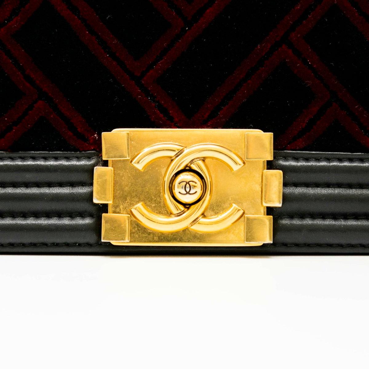 Chanel Medium Boy Bag in Red & Black Velvet - Luxury Designer Handbag for Women, Perfect for Parties, Dates & Special Occasions