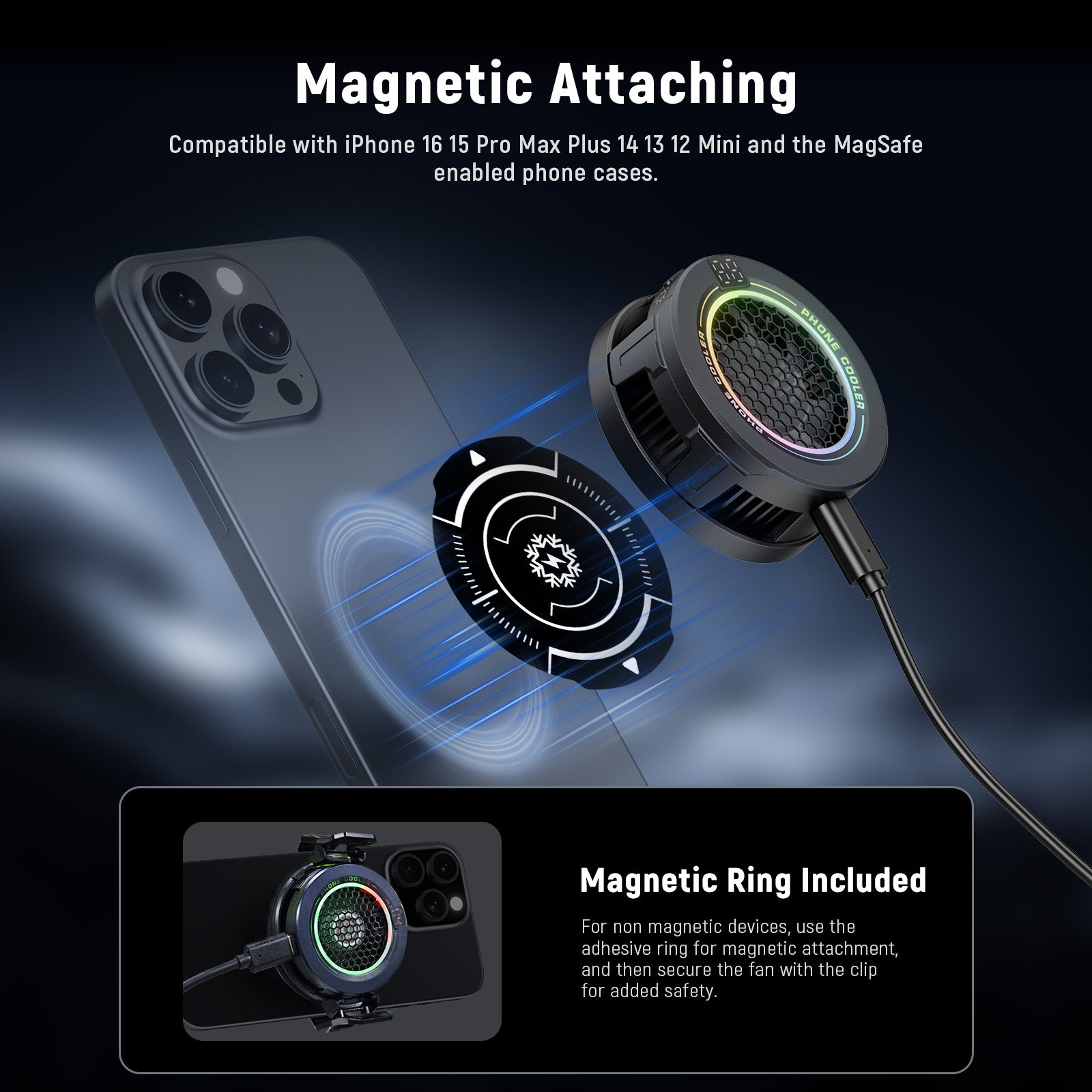 NEEWER BASICS PA069 Magnetic Phone Cooler Fan - Portable Cooling Fan for iPhone Android Smartphones - Perfect for Gaming, Streaming & Overheating Protection