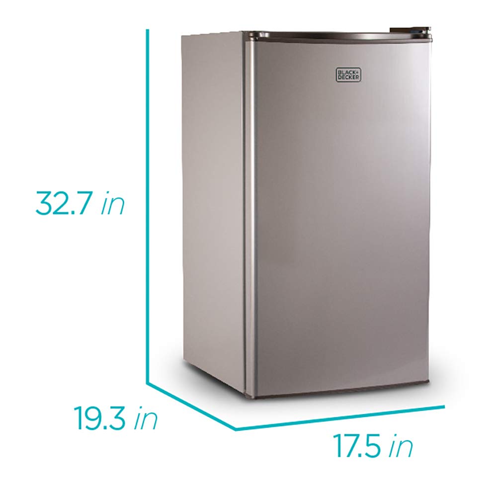 BLACK+DECKER 3.2 Cu. Ft. Compact Refrigerator - ENERGY STAR Certified Mini Fridge with Freezer, Single Door Small Refrigerator for Dorm, Office, Bedroom & Apartment - Stainless Steel Look, R600a Refrigerant - Perfect for Snacks, Drinks & Meal Storage