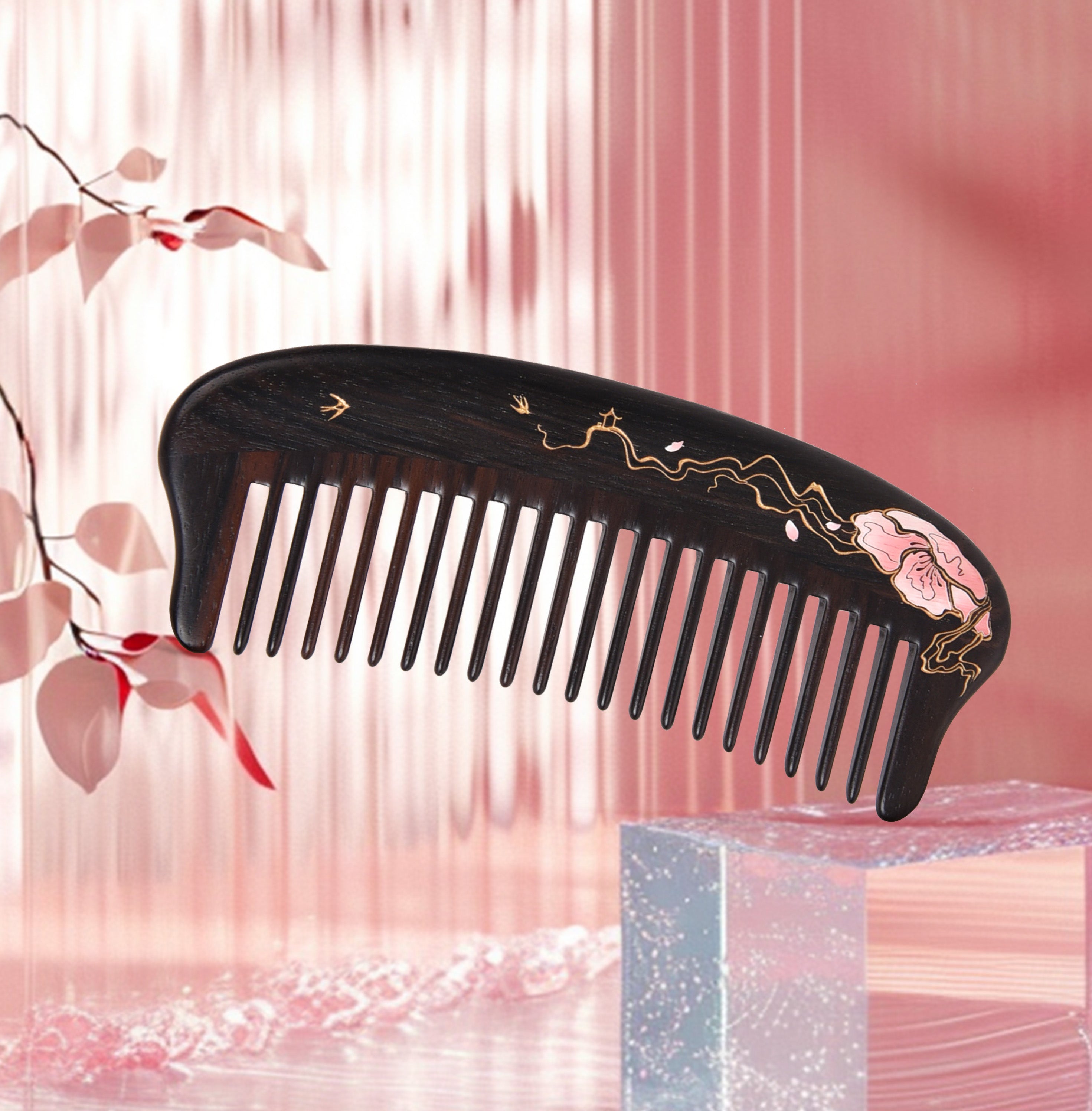 Ebony Wood Wide Tooth Comb for Detangling & Styling - Gentle on Hair, Perfect for Curly, Thick & Natural Hair Care