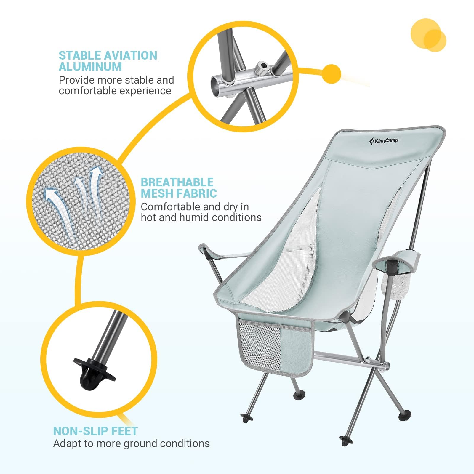 KingCamp Ultralight High Back Folding Camping Chair with Armrests - Heavy Duty 265lbs Support, Portable Backpacking Chair for Adults - Perfect for Travel, Hiking, Beach, Picnics, Festivals & Outdoor Adventures (Black)