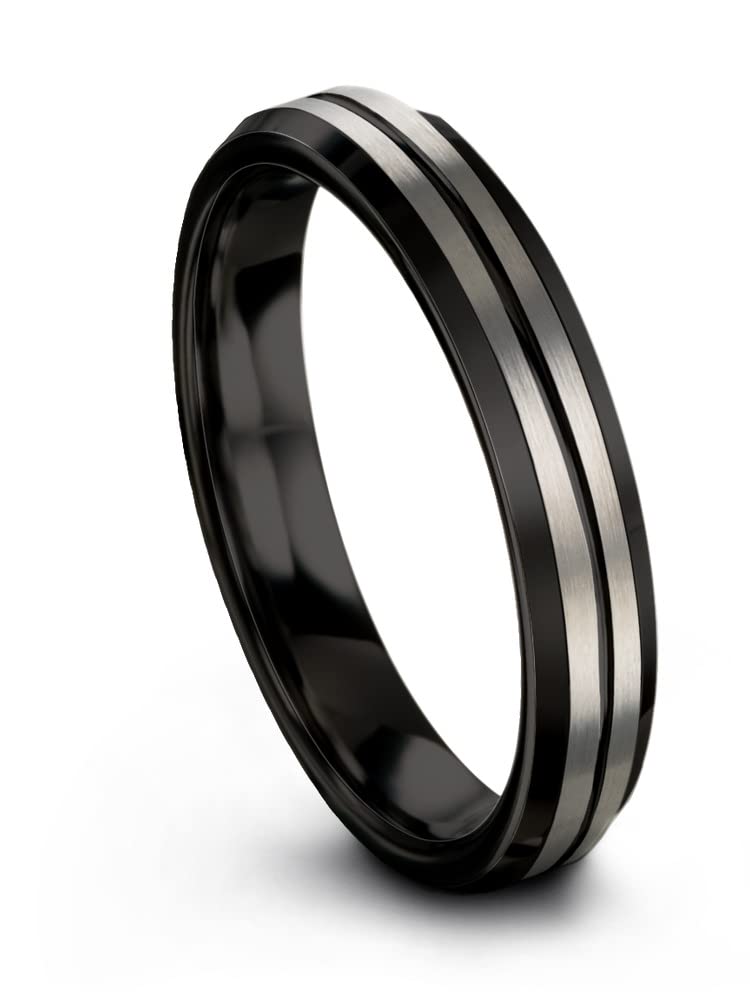 Tungsten Carbide Wedding Band Ring for Men & Women - 4mm Blue & Black Center Line, Beveled Edge, Brushed & Polished Finish - Custom Engraved Anniversary & Engagement Ring - Perfect for Weddings, Proposals & Special Occasions