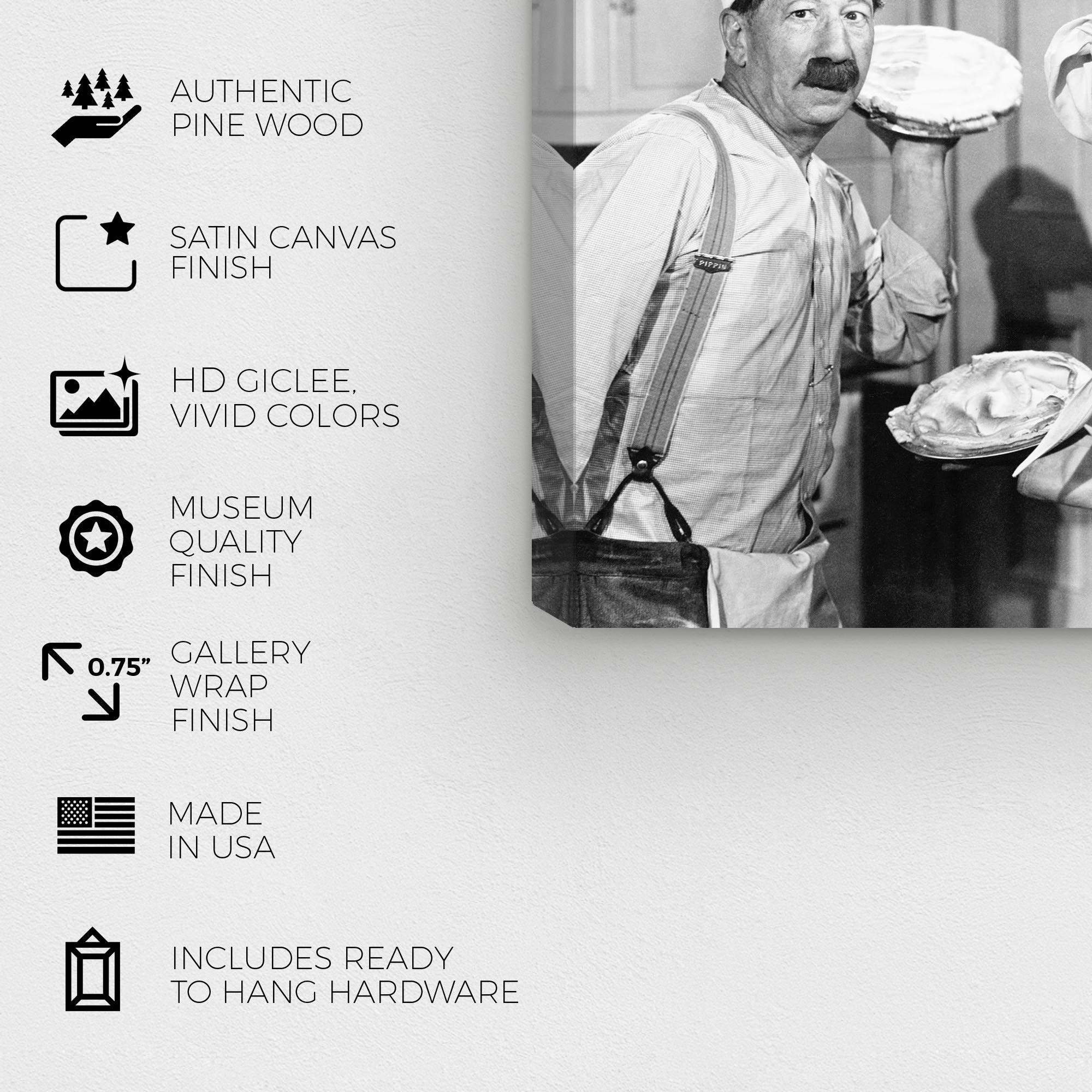 Wynwood Studio 'Pie Fight' Food & Cuisine Wall Art Canvas Print - 30x20 Inch Black & White Kitchen Decor for Chef & Cooking Enthusiasts - Perfect for Restaurant, Cafe, or Home Kitchen Decoration