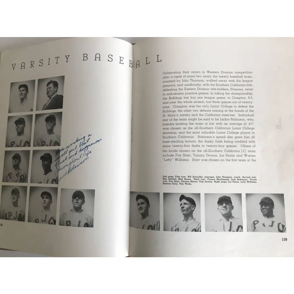 Authentic Jackie Robinson Signed 1938 Pasadena JC Yearbook with JSA COA - Rare Pre-Dodgers Baseball Memorabilia for Collectors & Sports Fans - Perfect for Display in Home, Office or Sports Memorabilia Collections