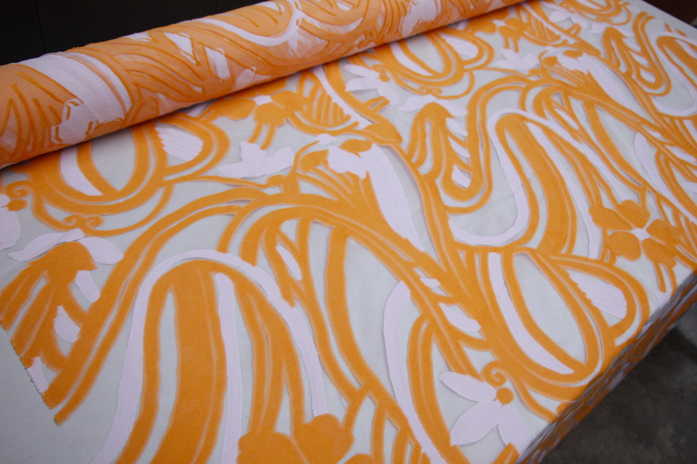 Burst Of Orange Jacquard Organza Fabric - Elegant & Durable Material for Wedding Decor, Table Runners, and DIY Craft Projects