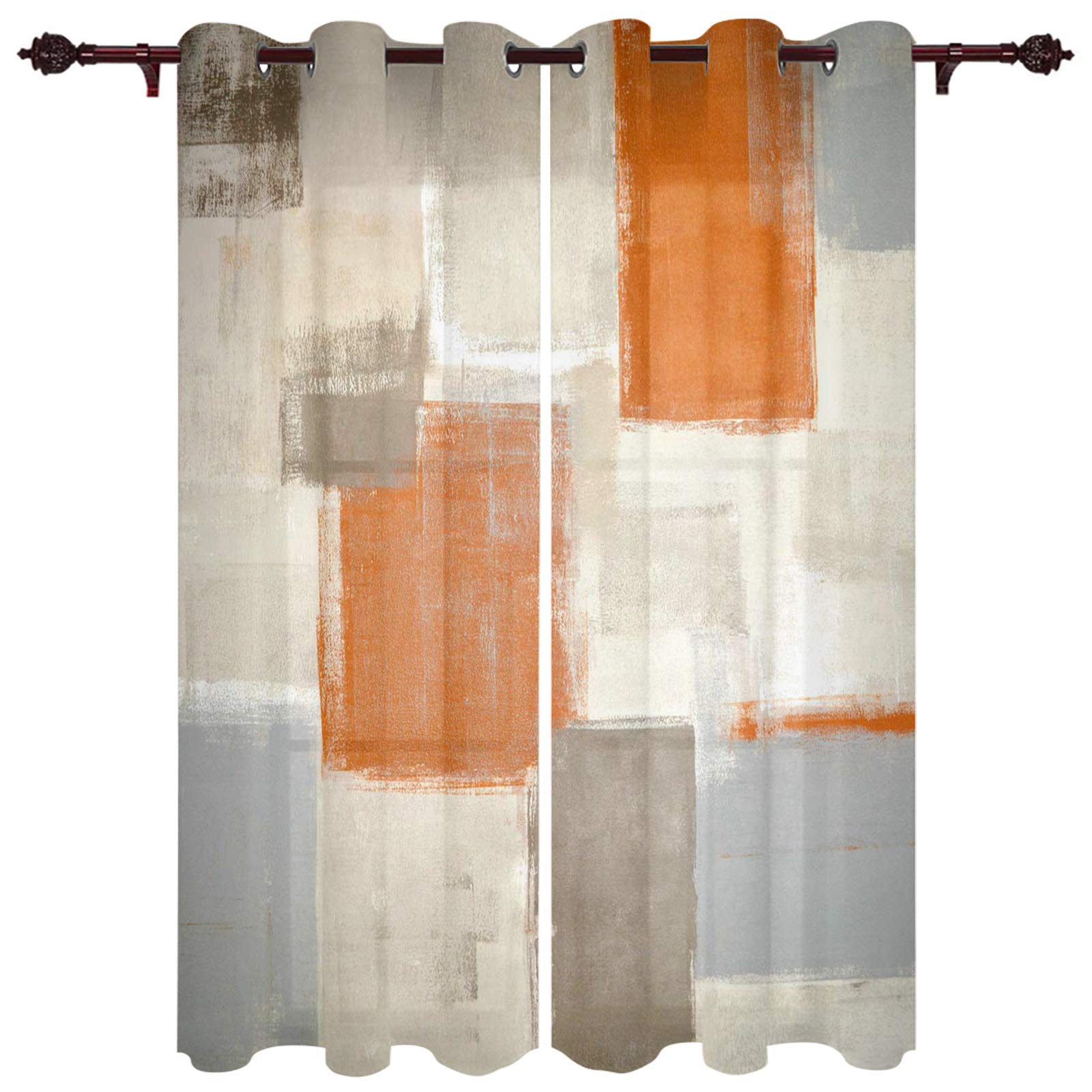 Fahome Burnt Orange & Gray Kitchen Curtains - 2 Panel Set, 80W x 84L Inch, Durable Polyester Grommet Window Drapes for Cafe & Home Decor, Solid Print Graffiti Art Design | Perfect for Kitchen Windows, Dining Rooms & Boho Style Interiors