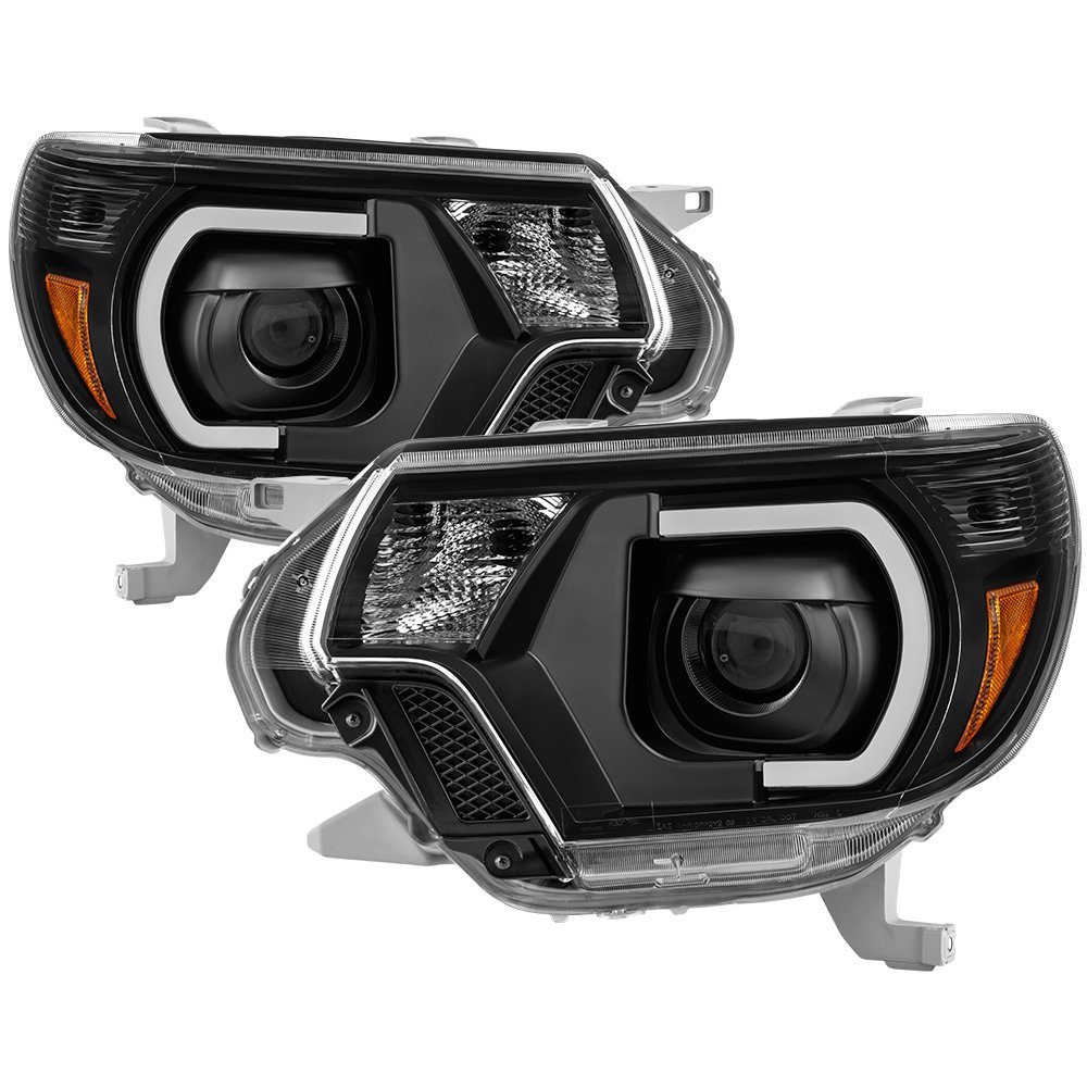 Bright LED Light Tube DRL Headlights for Toyota Tacoma 2012-2015 - Black/Clear Lens - Upgrade Your Truck's Style & Visibility for Daytime & Night Driving