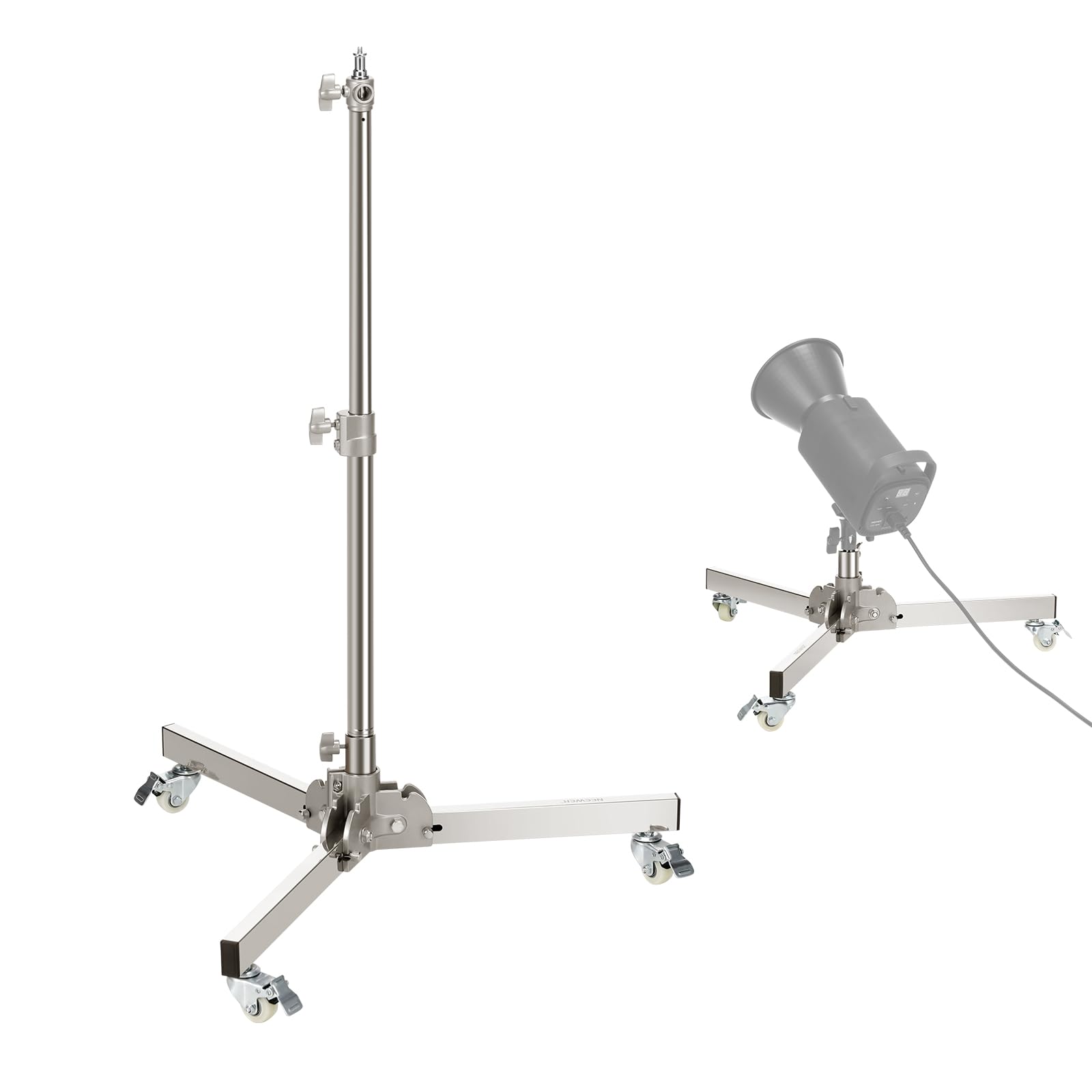 NEEWER Heavy Duty Light Stand with Wheels, 3.2ft/98cm Adjustable Stainless Steel Tripod for Photography - Supports Speedlight, Softbox & Monolight (22lb Capacity) - Perfect for Studio, Portrait & Video Lighting Setup