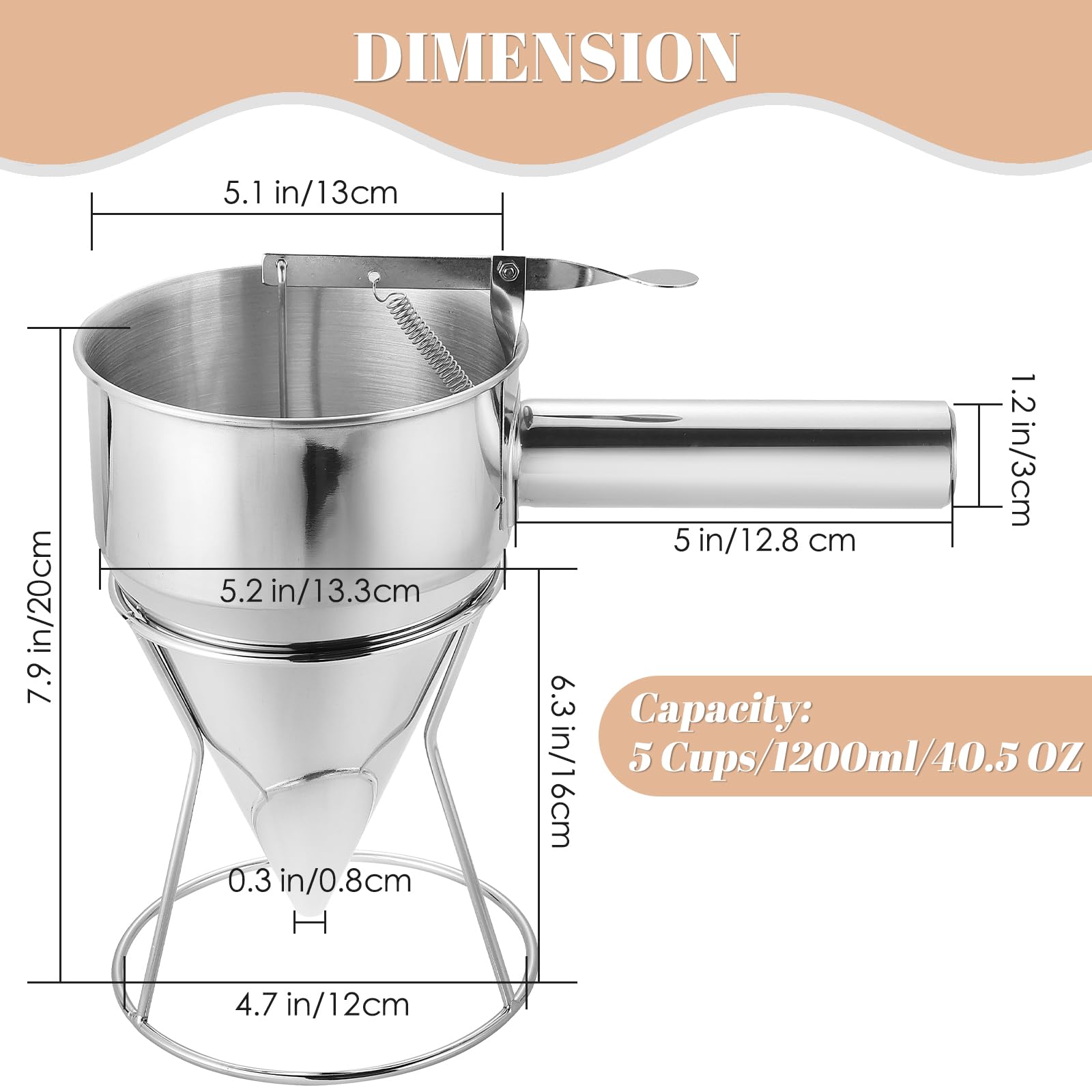 MAOPINER 1200ML (40.5OZ) Stainless Steel Pancake Batter Dispenser - Commercial Piston Funnel Cake Maker for Takoyaki, Crepes & Baking | Chocolate & Confectionery Dispenser with Stand | Perfect for Restaurants, Bakeries & Home Cooking