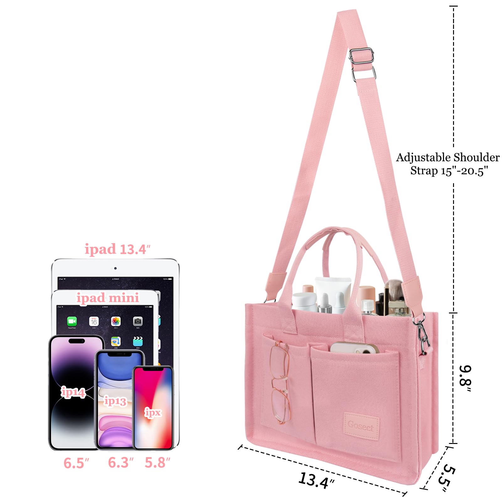 Stylish Canvas Tote Bag for Women with Multiple Pockets - Durable Laptop Work Bag, Crossbody Purse & Everyday Shoulder Bag - Perfect for Office, Travel, Shopping & Daily Essentials