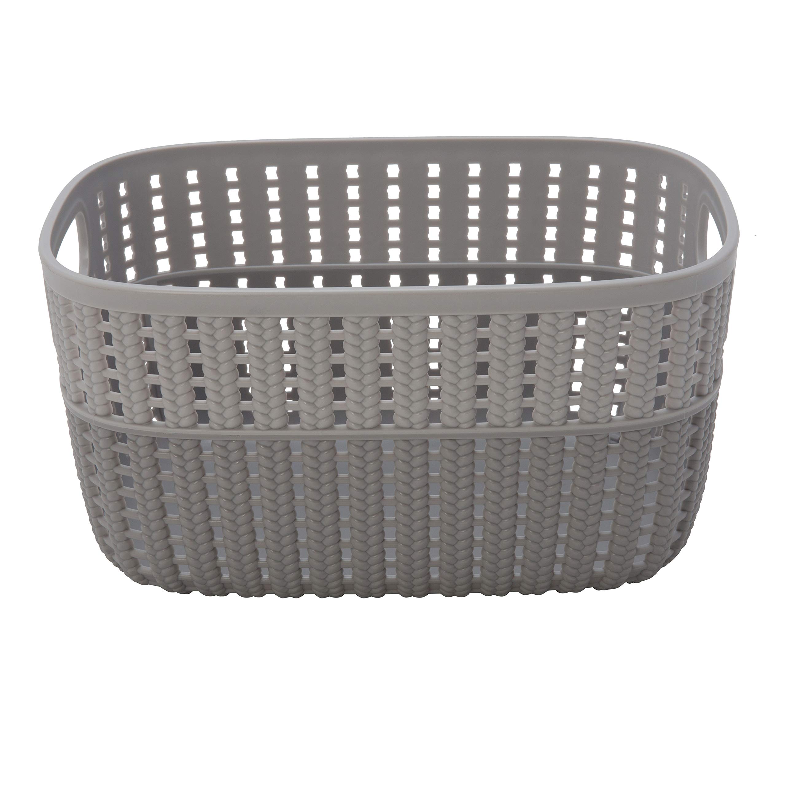 Simplify 2-Tone Sailor Knot Plastic Storage Tote Basket - Grey/Grey | Decorative Organizer for Closet, Bathroom & Toys | Space-Saving Solution for Home Organization & Decluttering