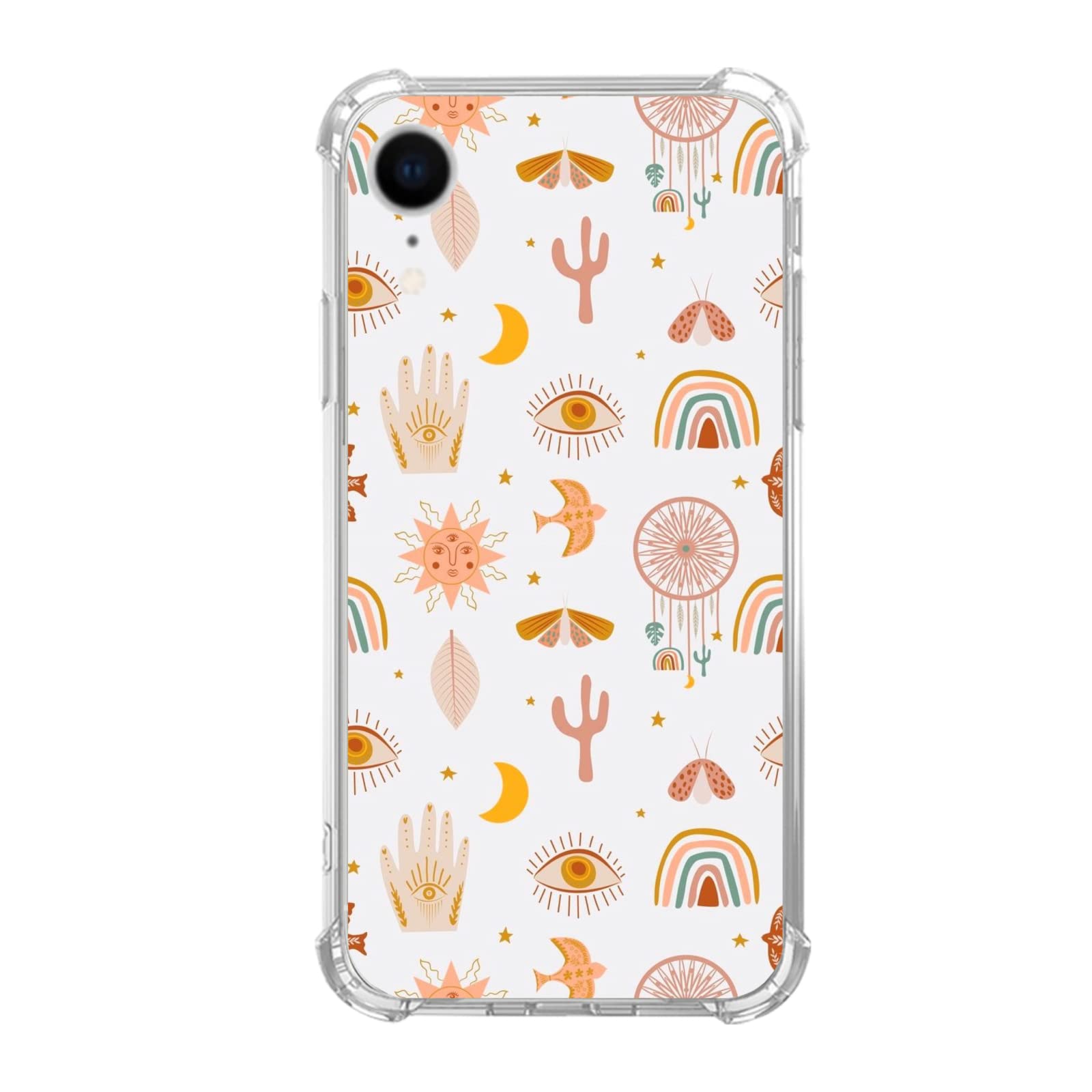 Boho Rainbow Sun and Moon Case for iPhone XR - Trendy Aesthetic TPU Bumper Cover for Women, Girls & Boys - Perfect for Everyday Use, Travel & Boho Style Lovers
