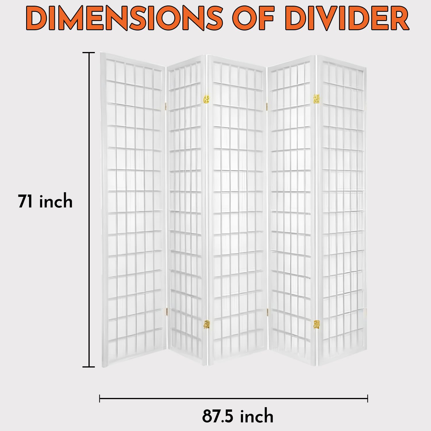 Legacy Decor 5-Panel Room Divider Screen - 6ft Tall Foldable Shoji Style Privacy Partition - Portable Freestanding Dressing Screen for Home, Office & Studio Decor - White - Perfect for Creating Private Spaces in Bedrooms, Living Rooms & Workspaces