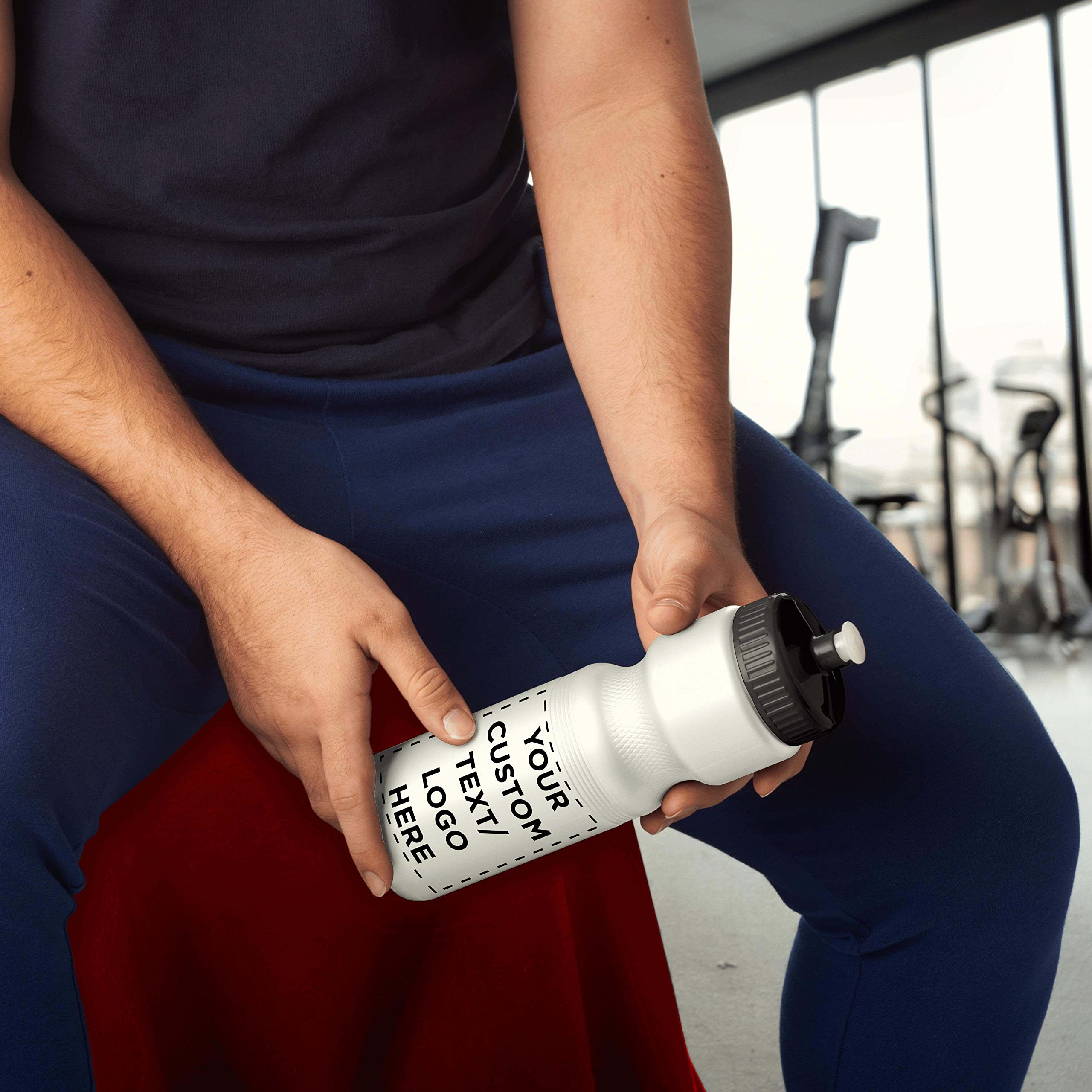 28 oz. Custom Push Cap Plastic Water Bottles - Bulk Pack of 100 - Personalized Water Bottles for Gym, Hiking, Camping & Outdoor Sports - Durable White Reusable Water Bottles - Great for Team Events, Corporate Gifts & Promotional Giveaways