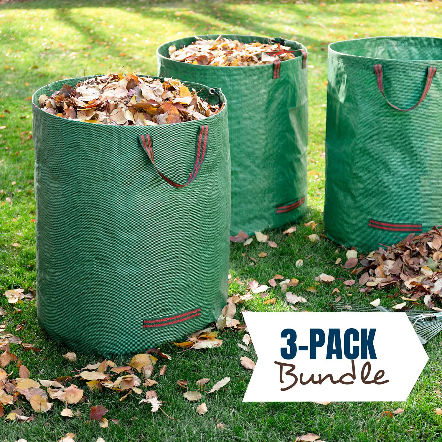 MEKKAPRO Heavy Duty 72-Gallon Lawn and Leaf Bags - 3-Pack with Reinforced Handles | Reusable Yard Waste Bags for Garden Debris, Leaves, and Yard Cleanup | Perfect for Fall Cleanup, Landscaping, and Composting